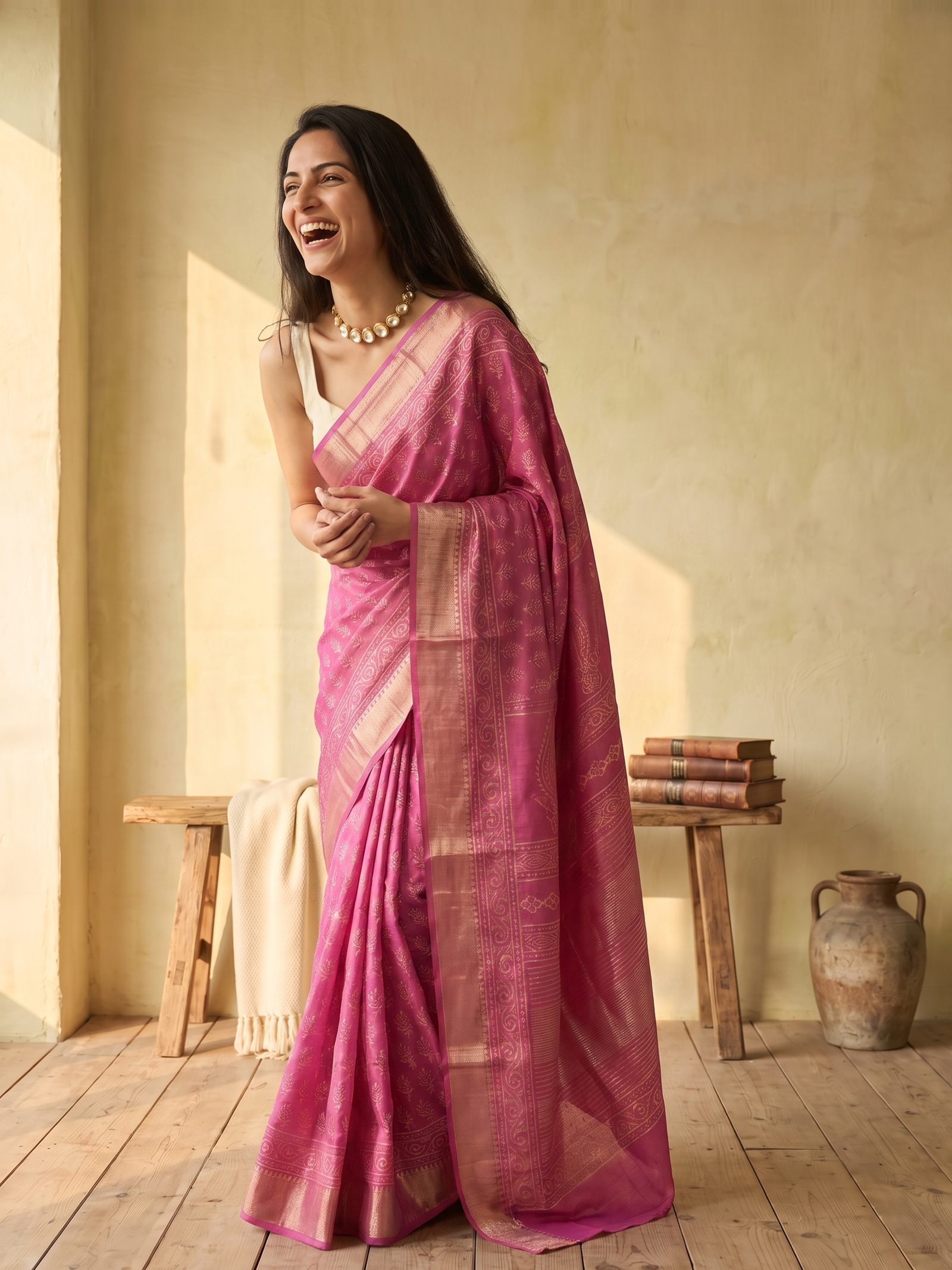 Berry Pink Maheshwari Cotton Silk Saree