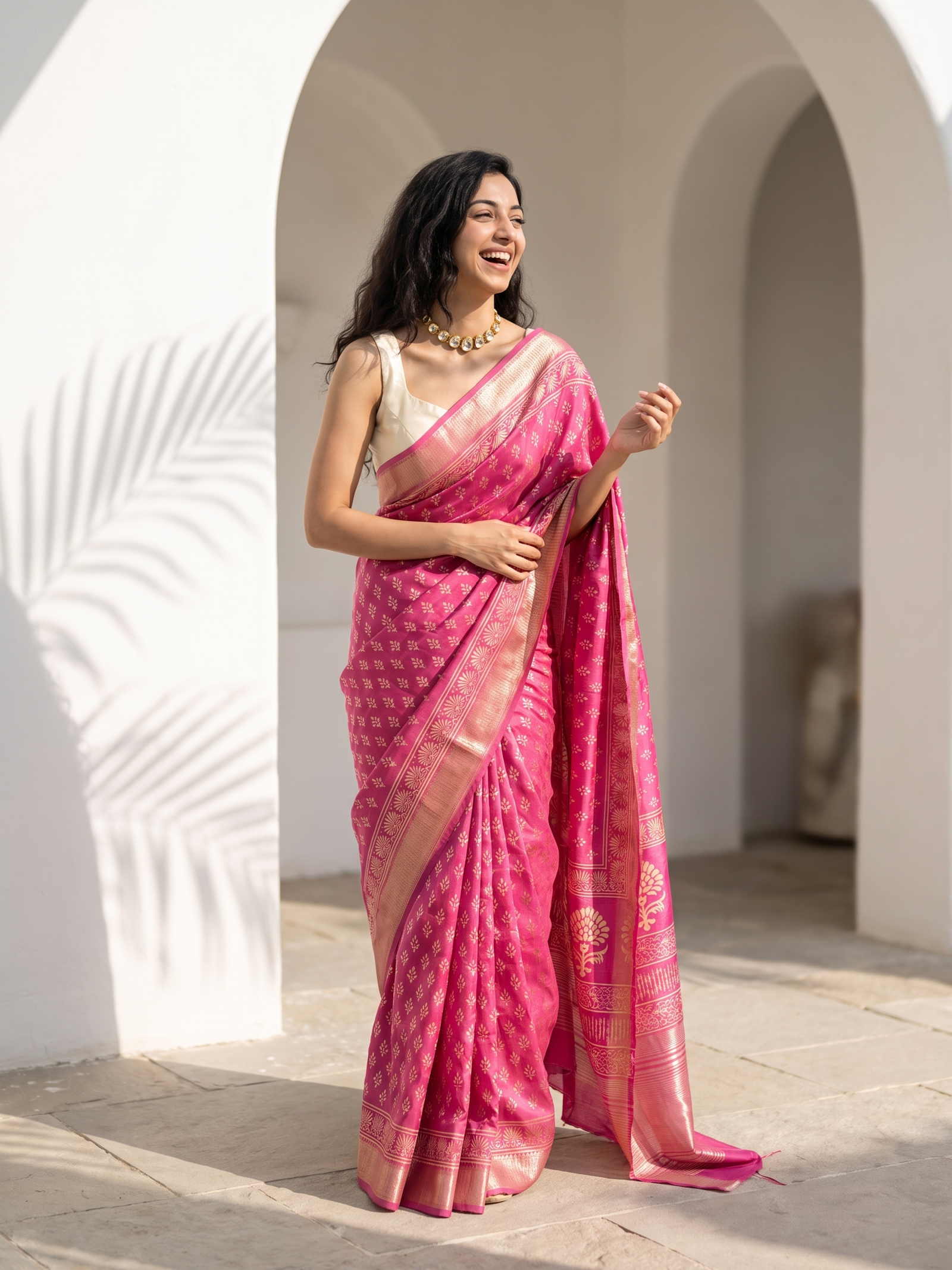 Soft Pink Maheshwari Cotton Silk Saree