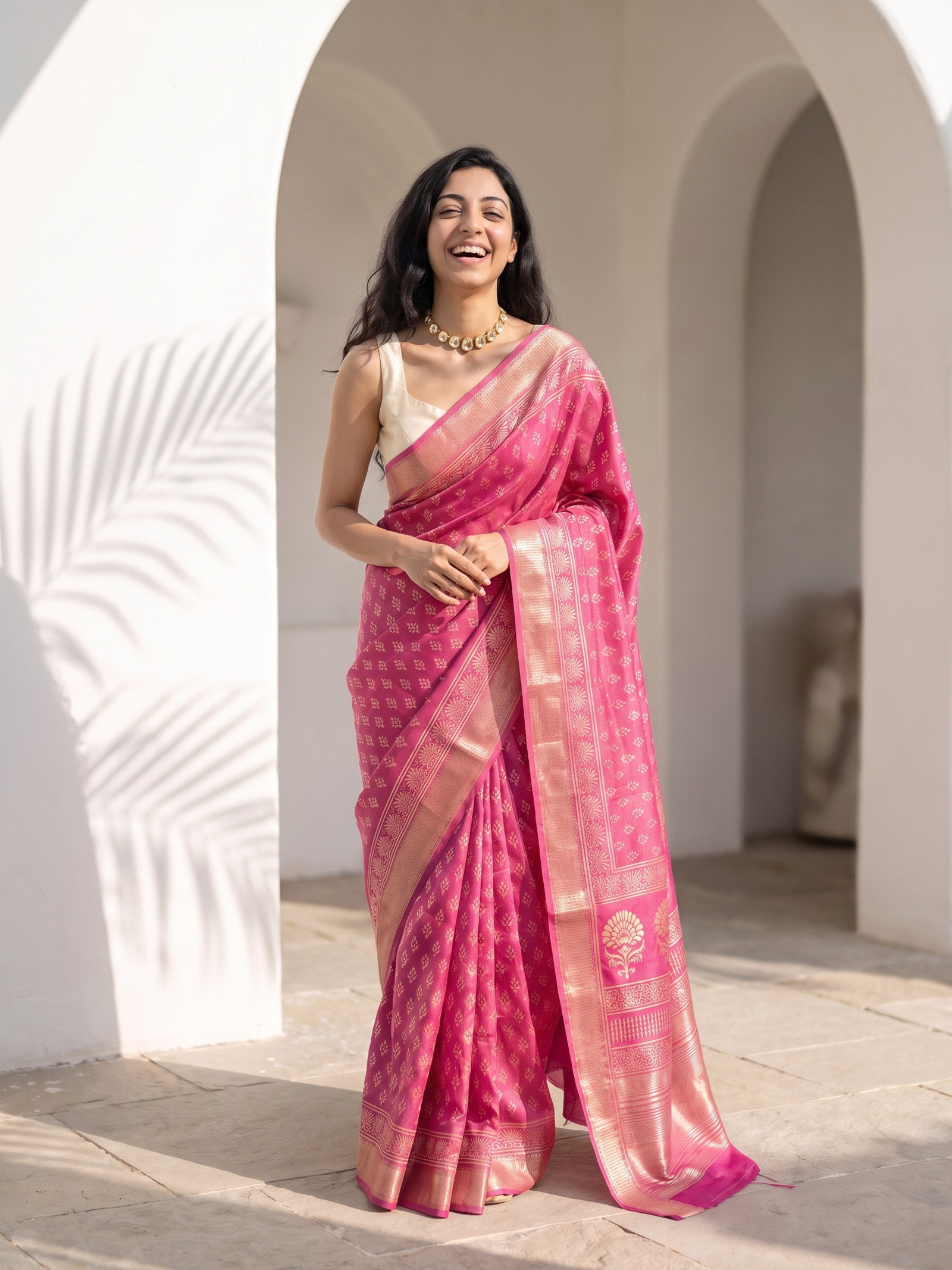 Soft Pink Maheshwari Cotton Silk Saree