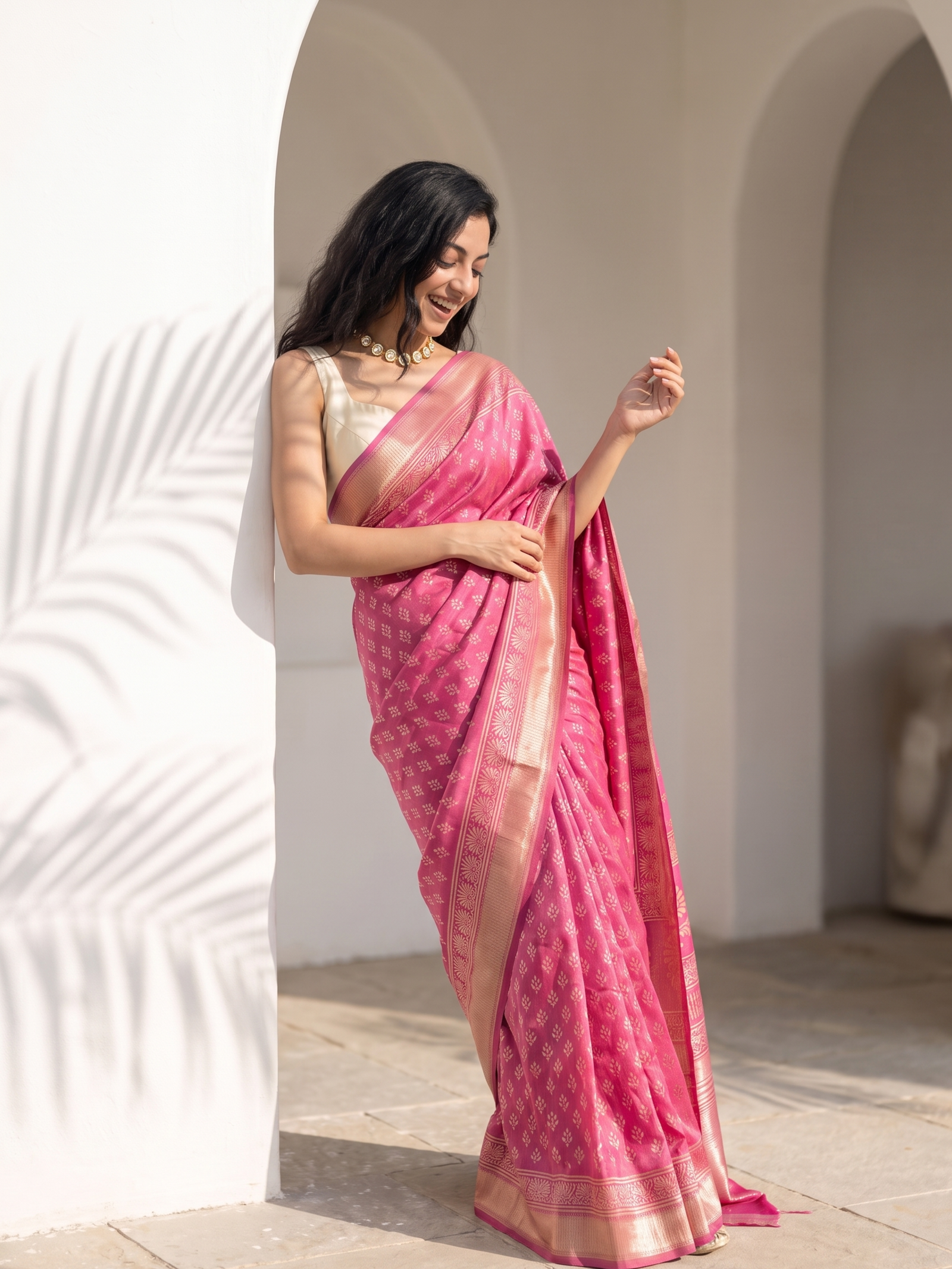 Soft Pink Maheshwari Cotton Silk Saree
