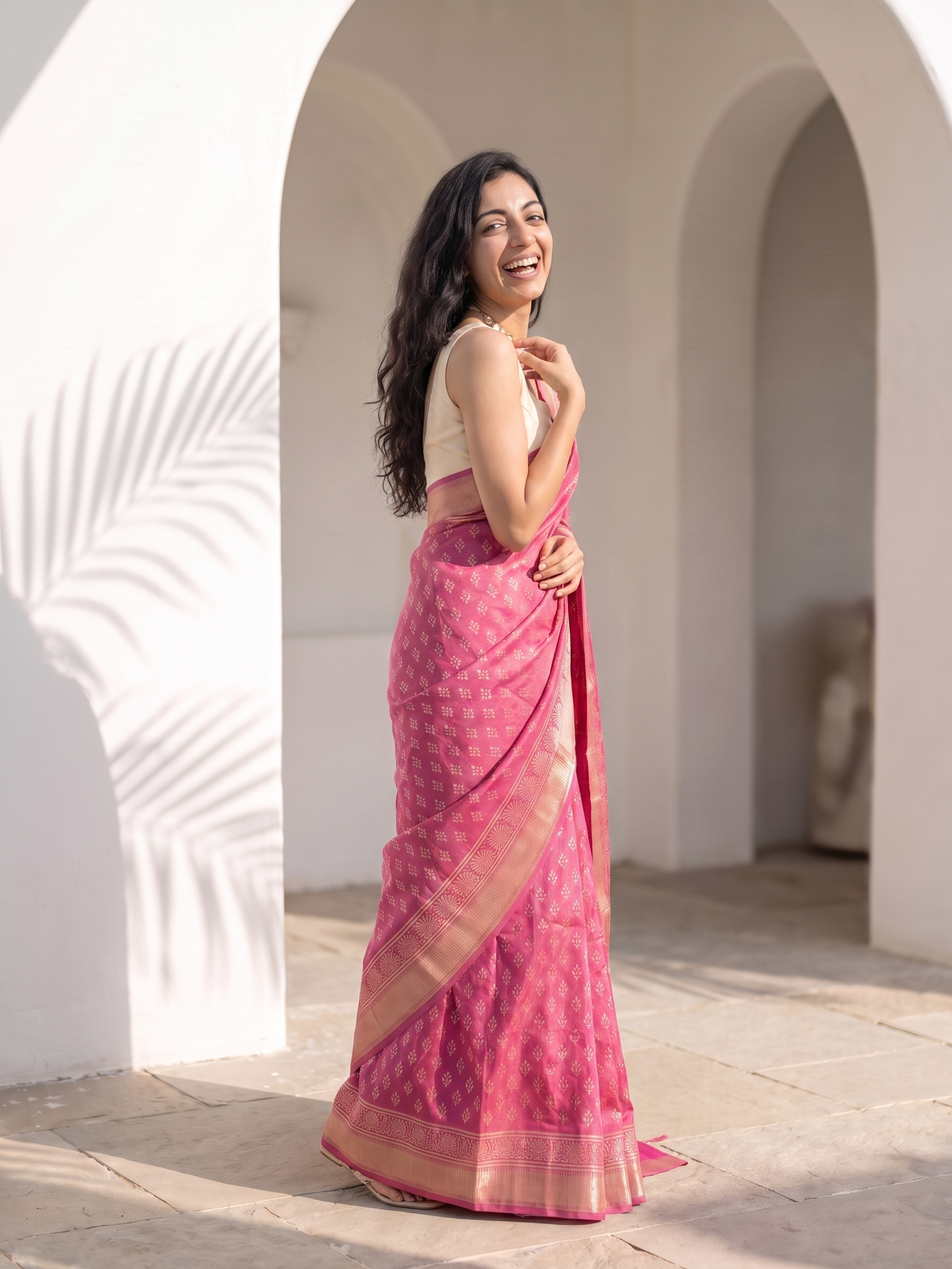 Soft Pink Maheshwari Cotton Silk Saree