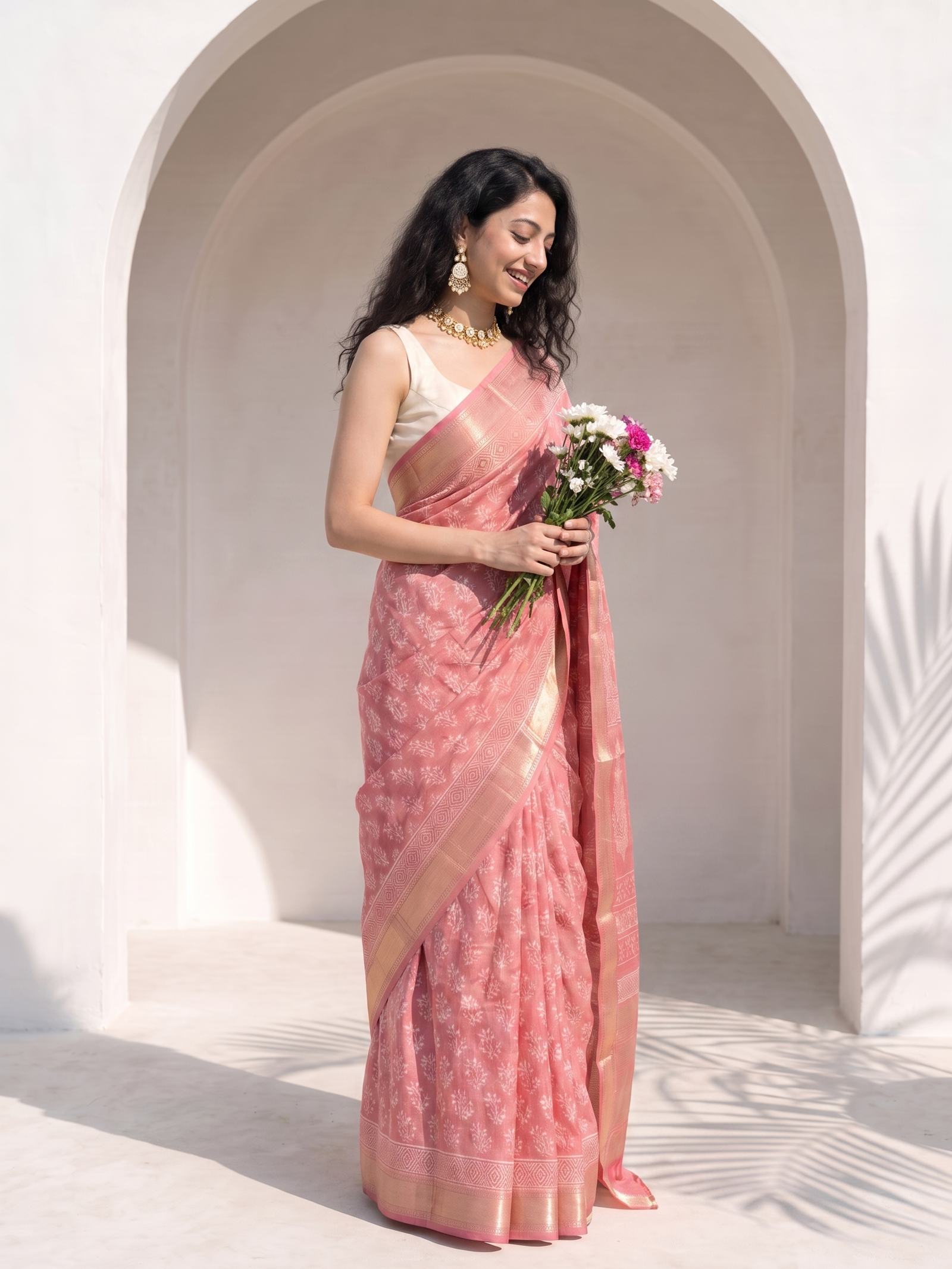 Soft Blush Maheshwari Cotton Silk Saree