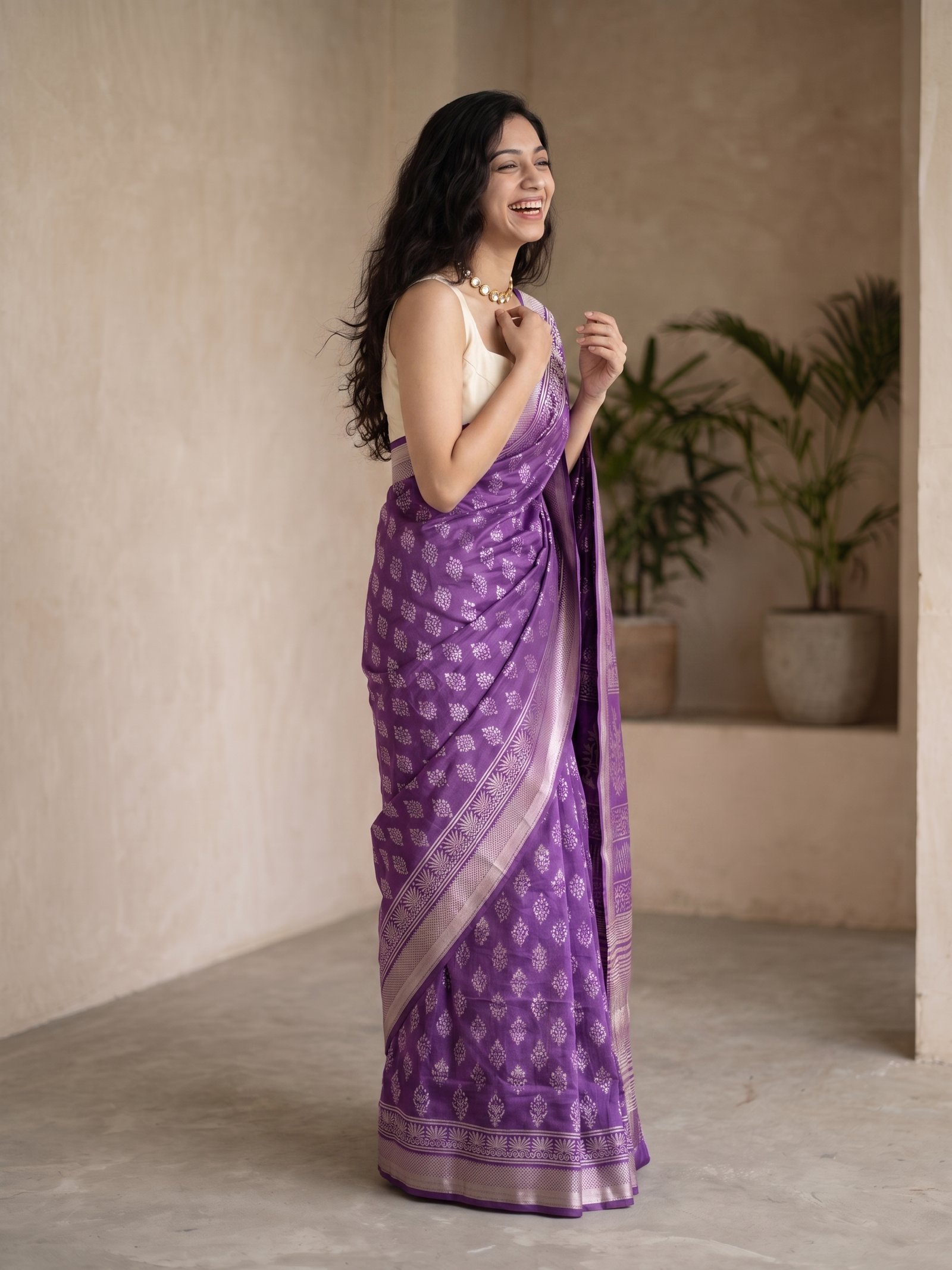 Dusty Purple Maheshwari Cotton Silk Saree