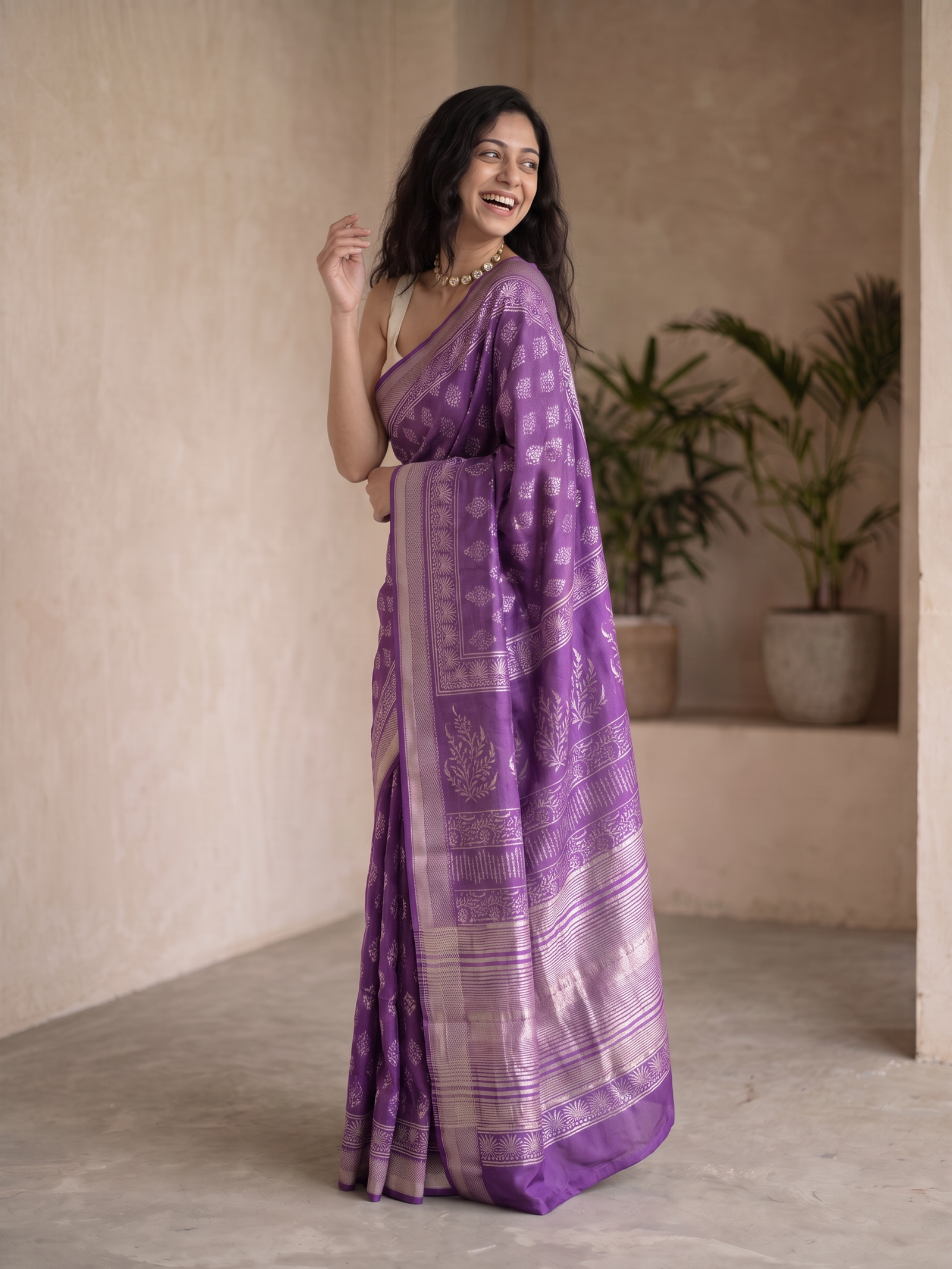 Dusty Purple Maheshwari Cotton Silk Saree