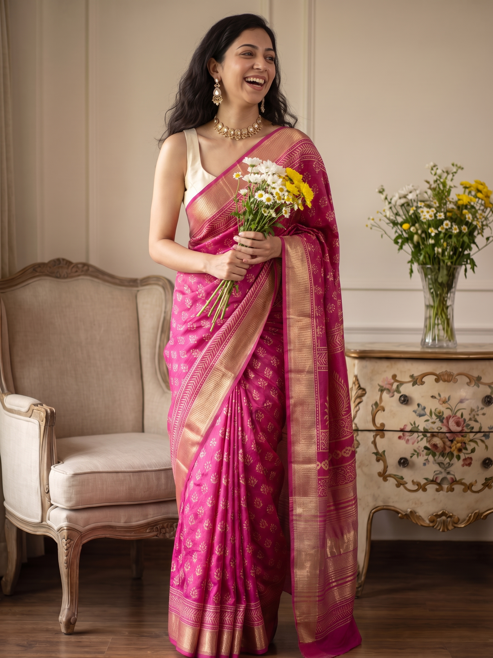 Rani Gulabi Maheshwari Cotton Silk Saree