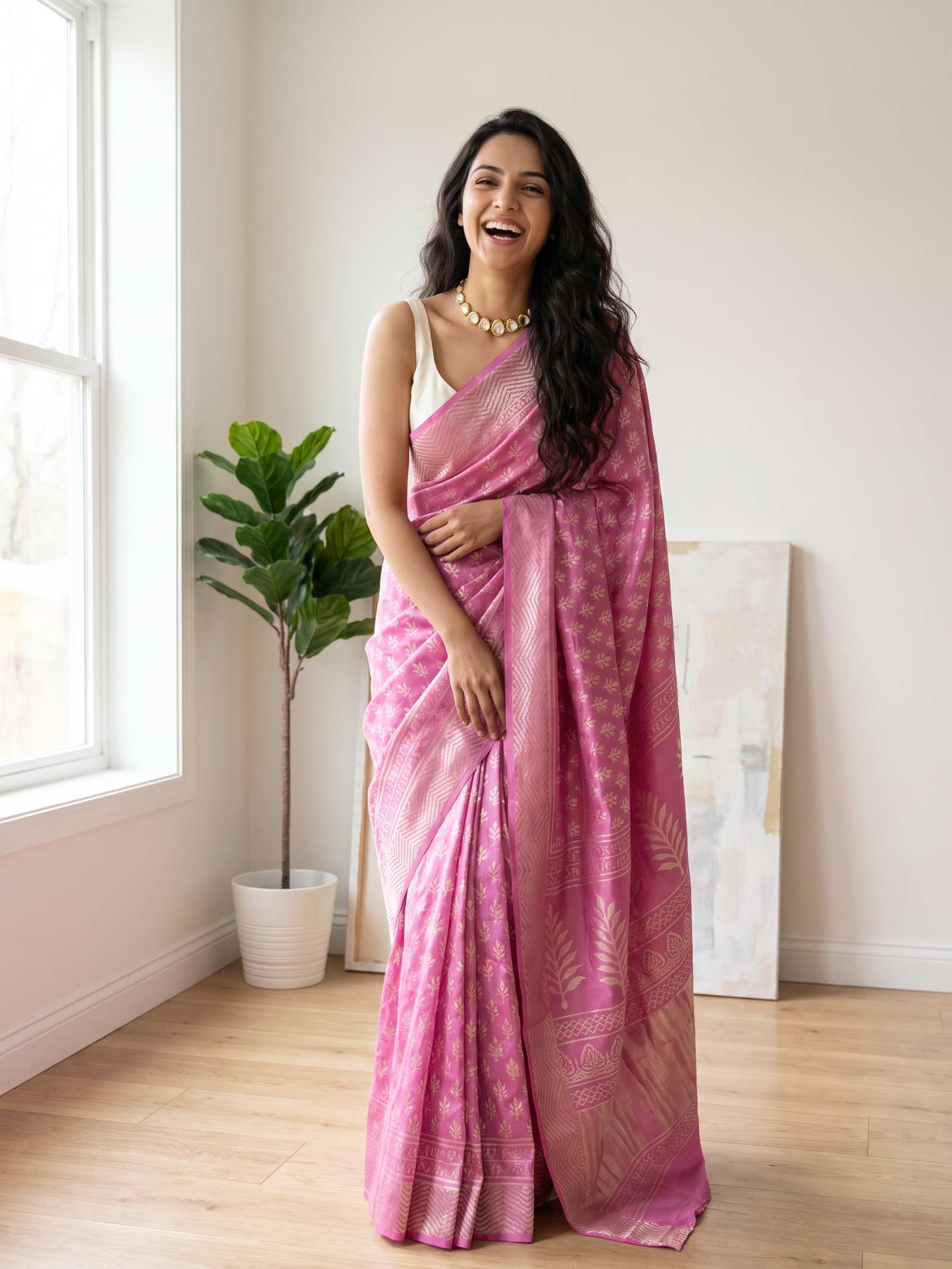 Pink Opal Maheshwari Cotton Silk Saree
