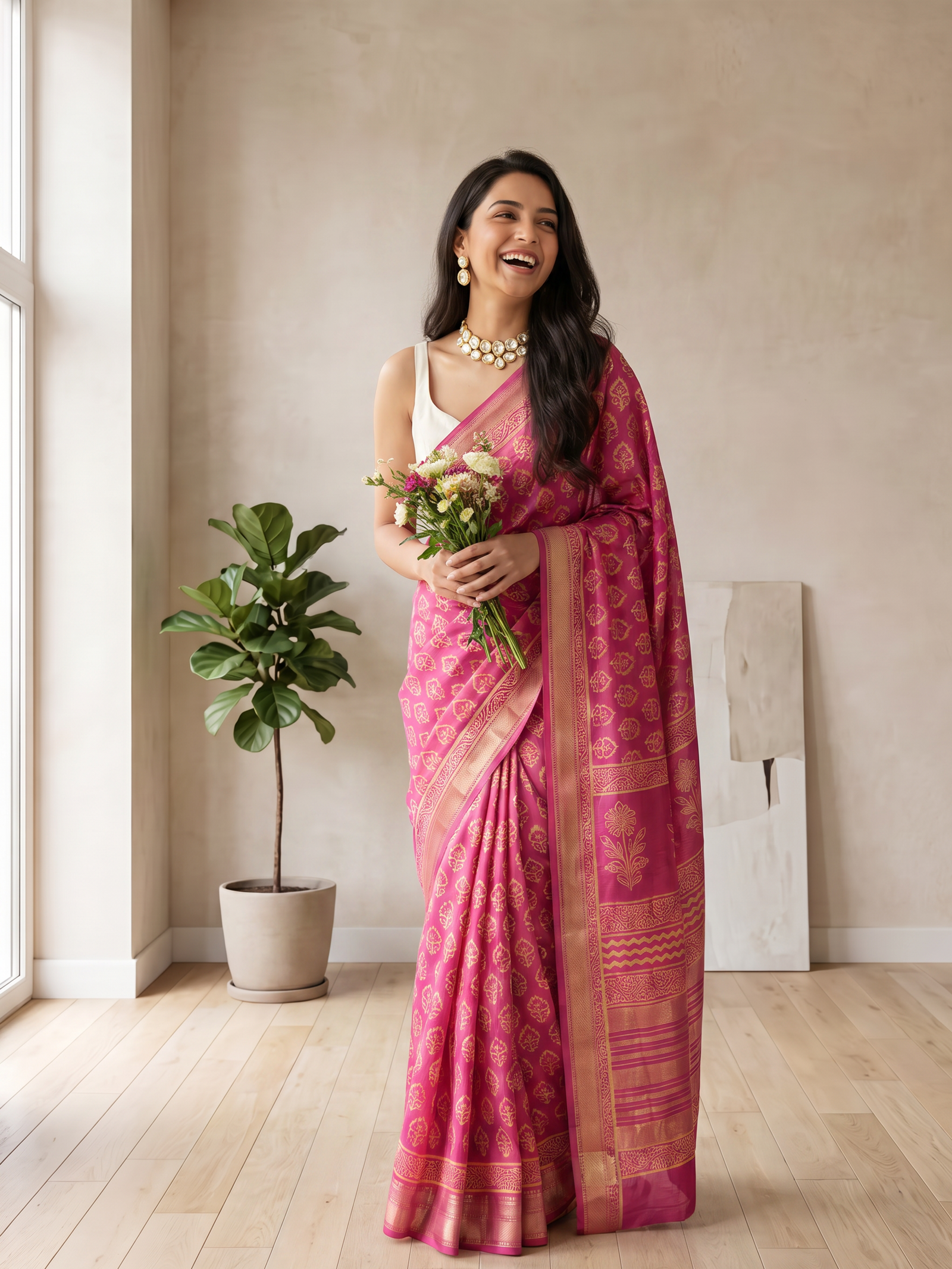 Soft Blush Maheshwari Cotton Silk saree