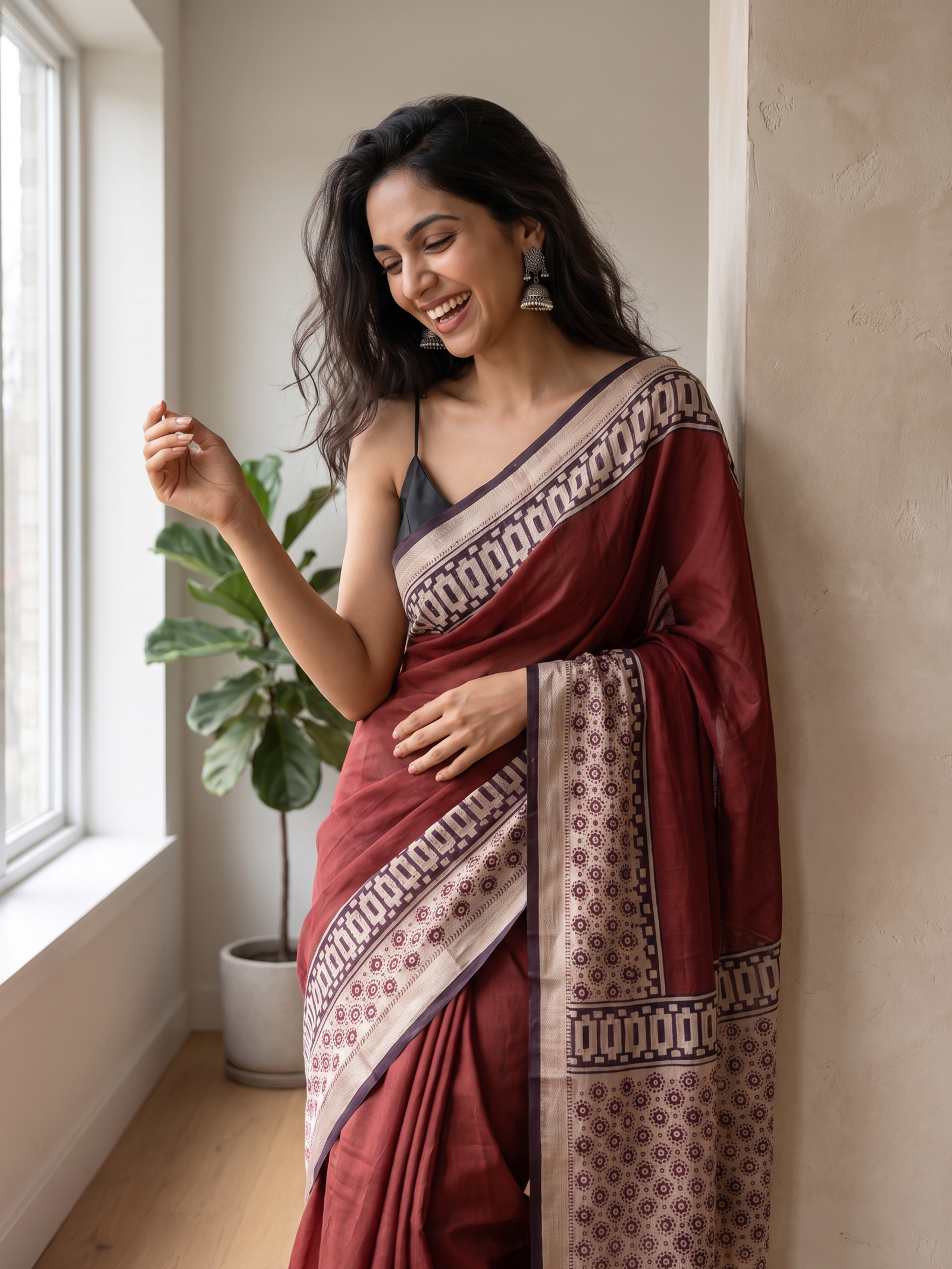 Ruby Essence Maheshwari Cotton Silk Saree