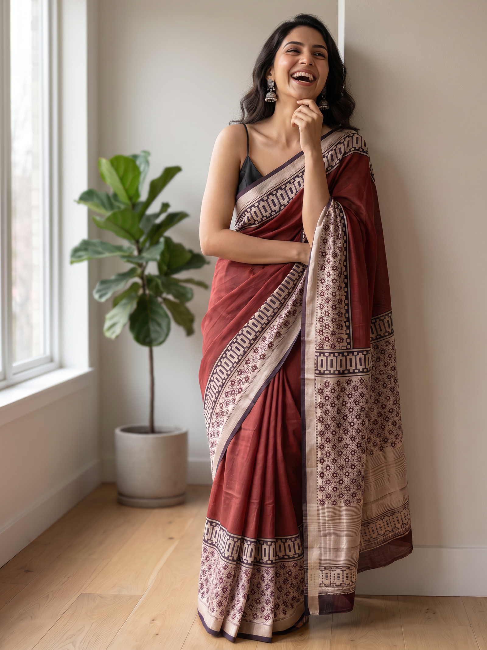 Ruby Essence Maheshwari Cotton Silk Saree