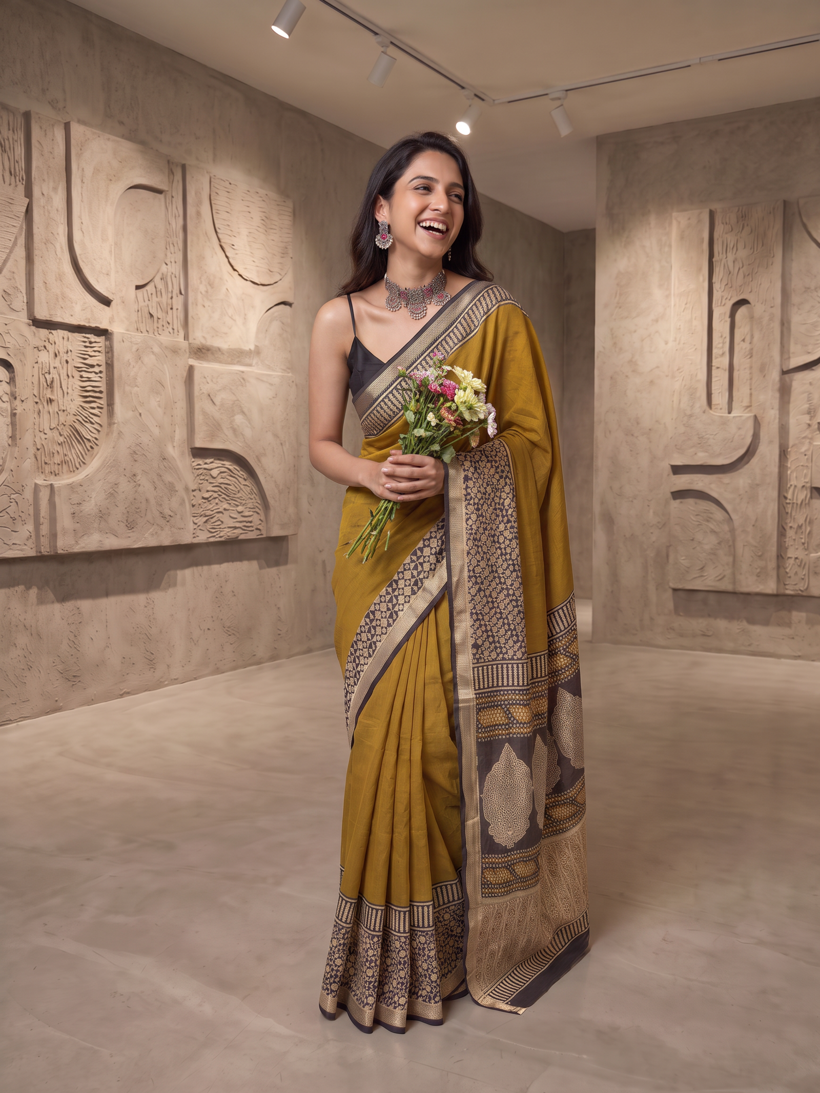 Gold Dust Maheshwari Cotton Silk Saree