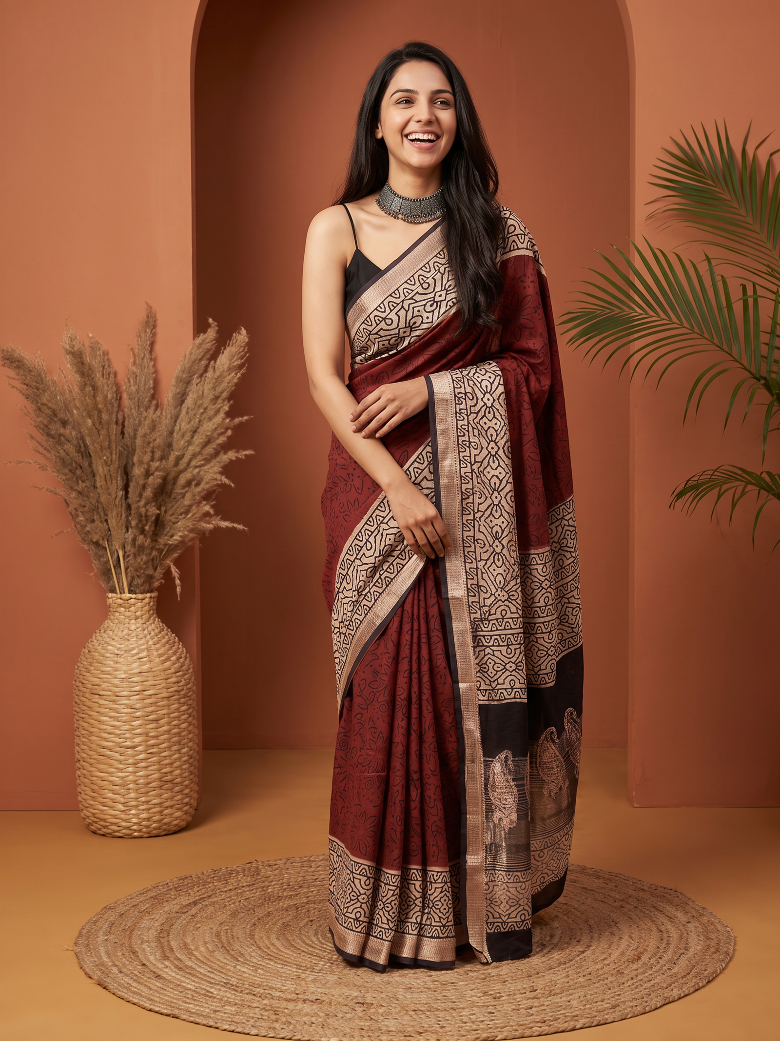 Crimson Charm Maheshwari Cotton Silk Saree