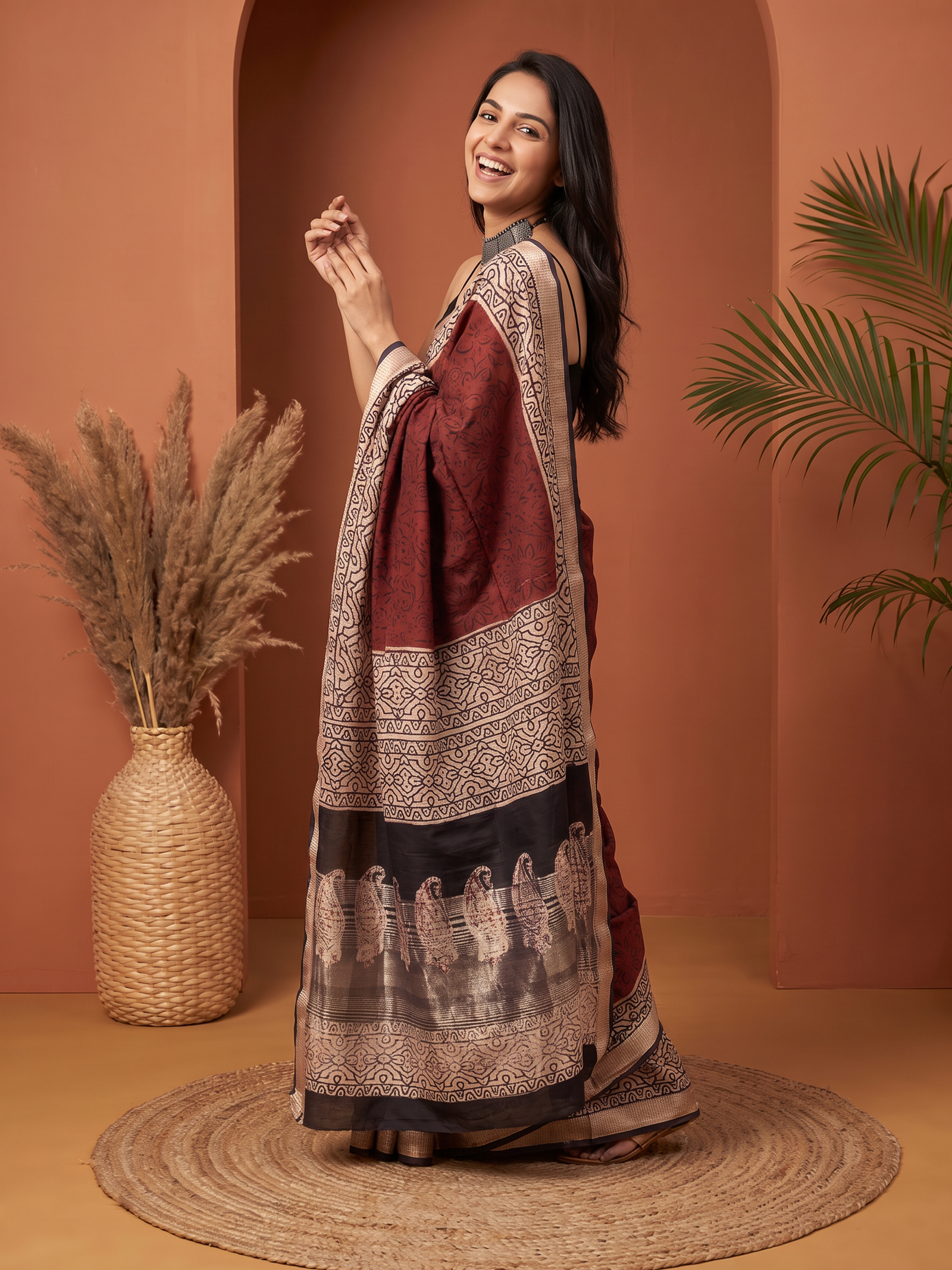 Crimson Charm Maheshwari Cotton Silk Saree