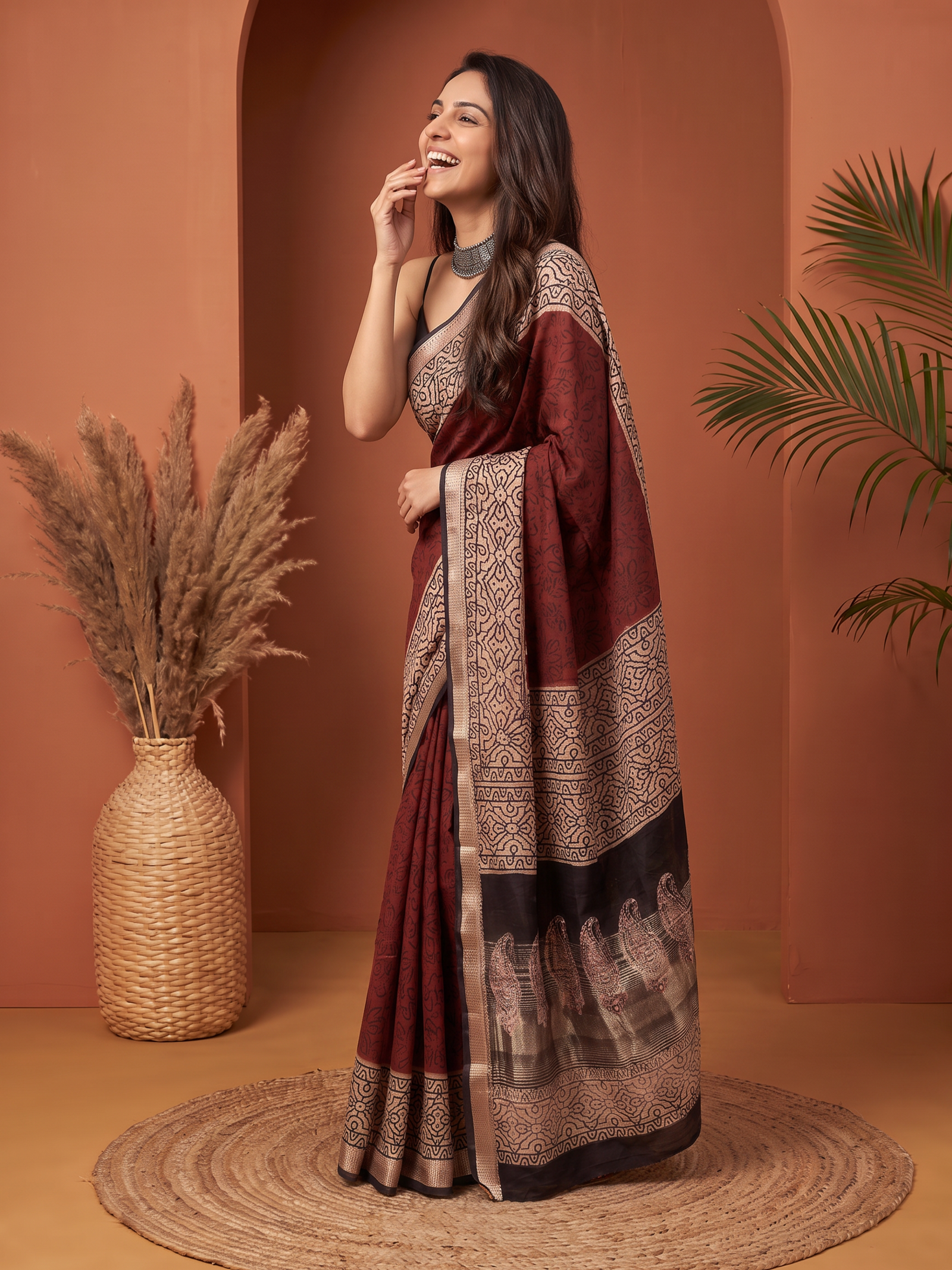 Crimson Charm Maheshwari Cotton Silk Saree