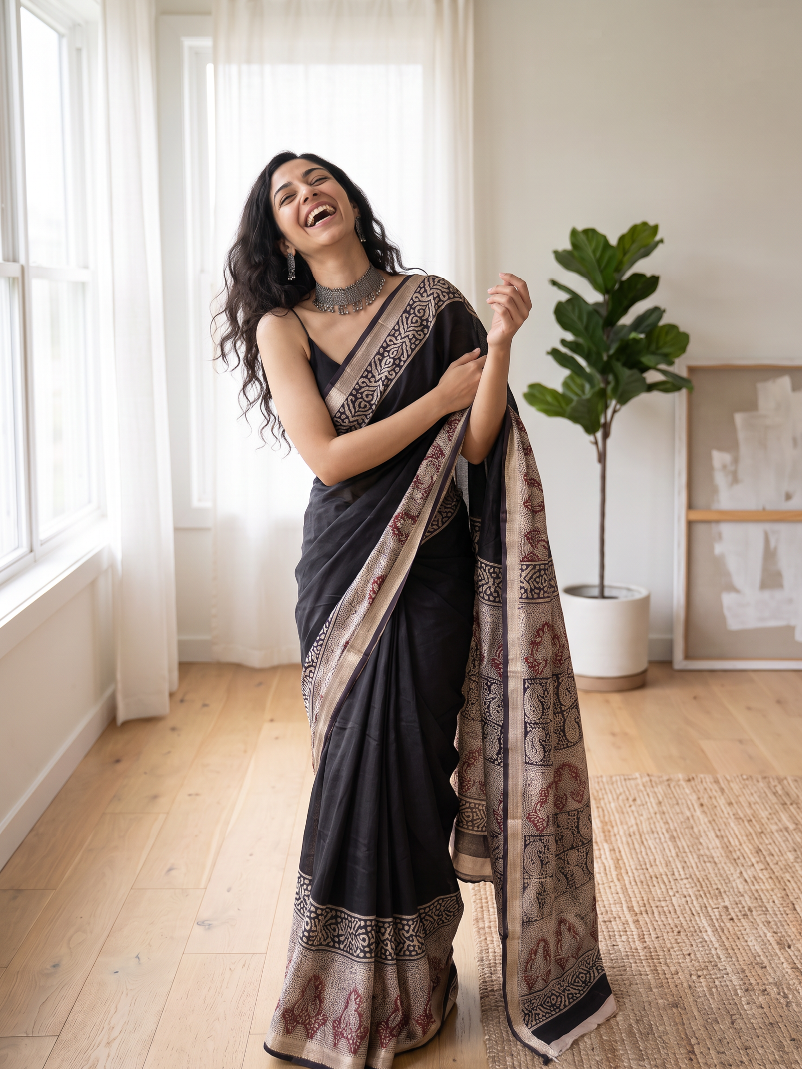 Rosewood Maheshwari Cotton Silk Saree