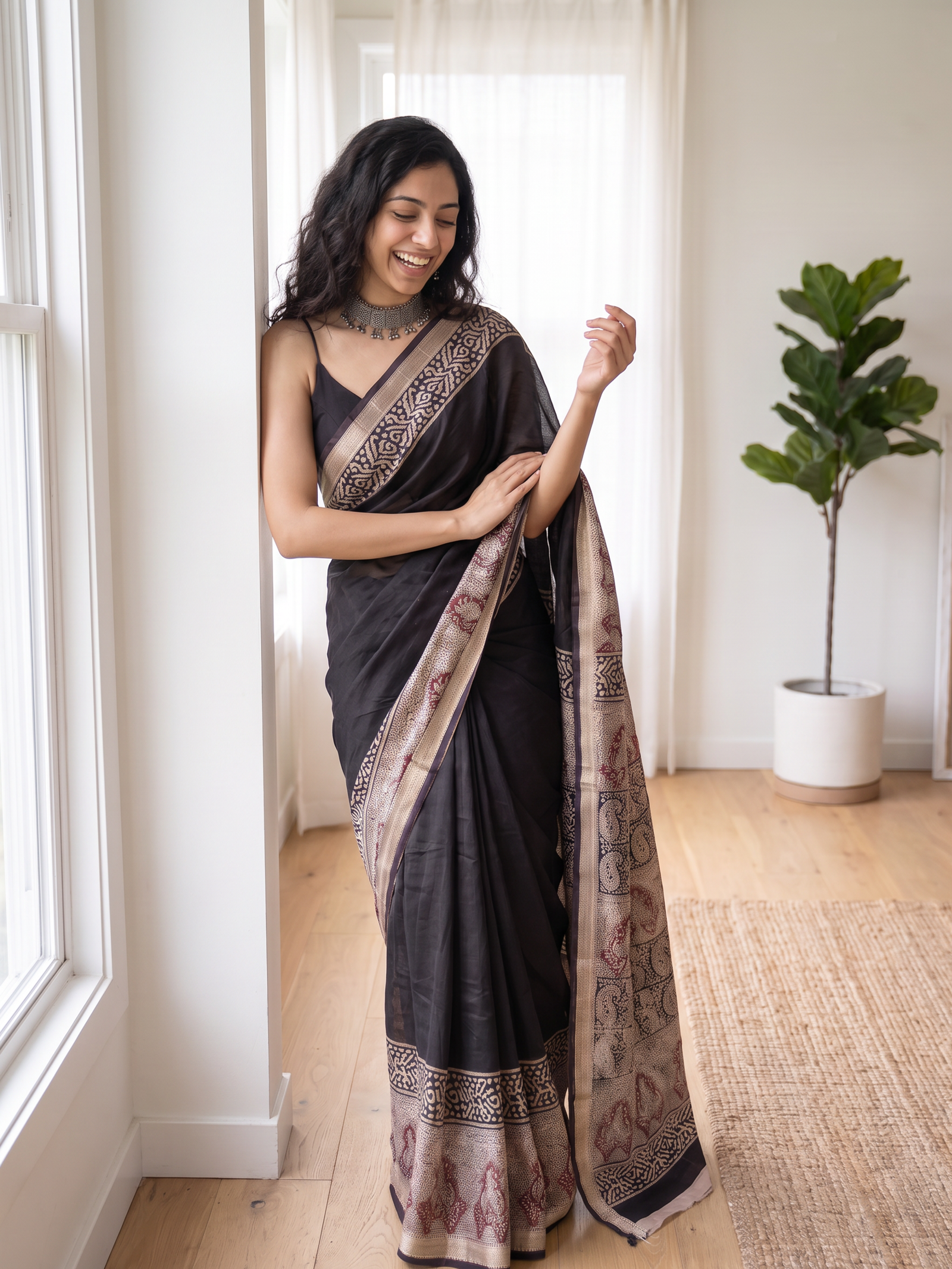 Rosewood Maheshwari Cotton Silk Saree