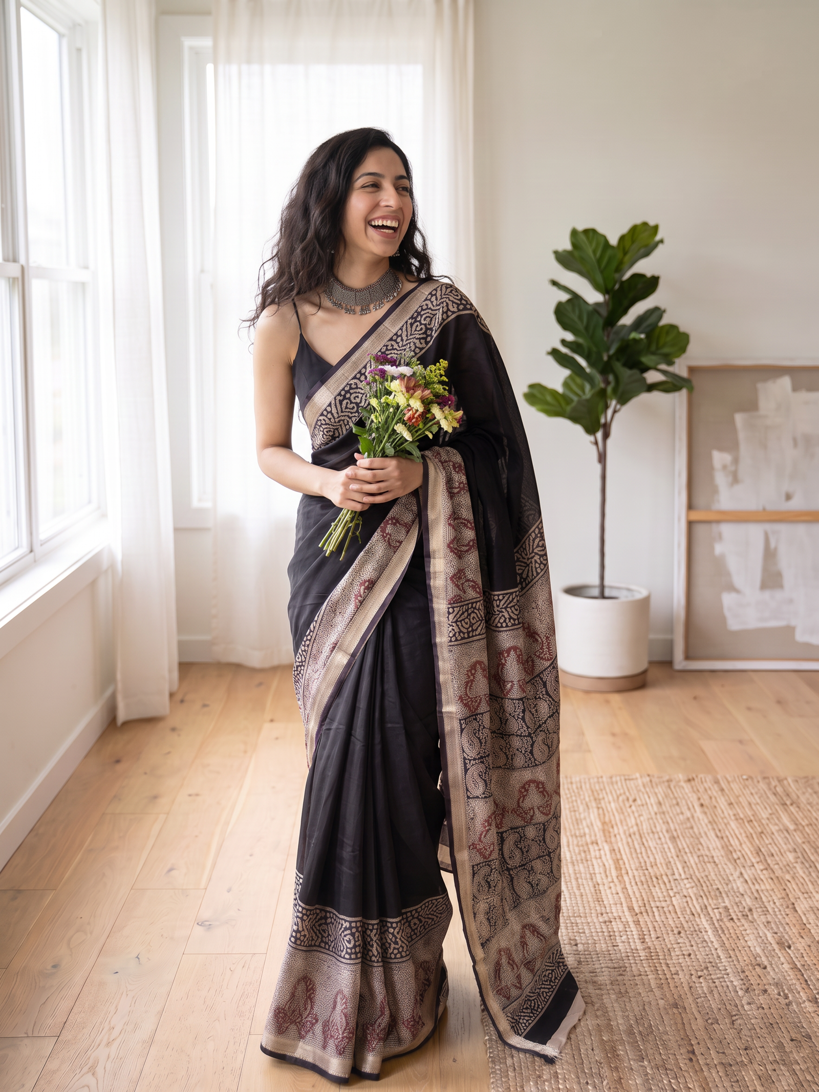 Rosewood Maheshwari Cotton Silk Saree