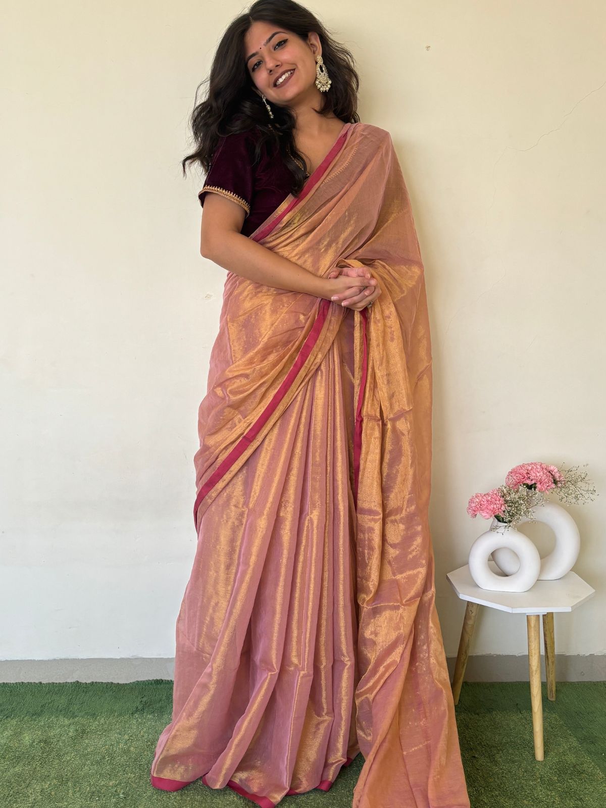 Peach Love Cotton Tissue Saree