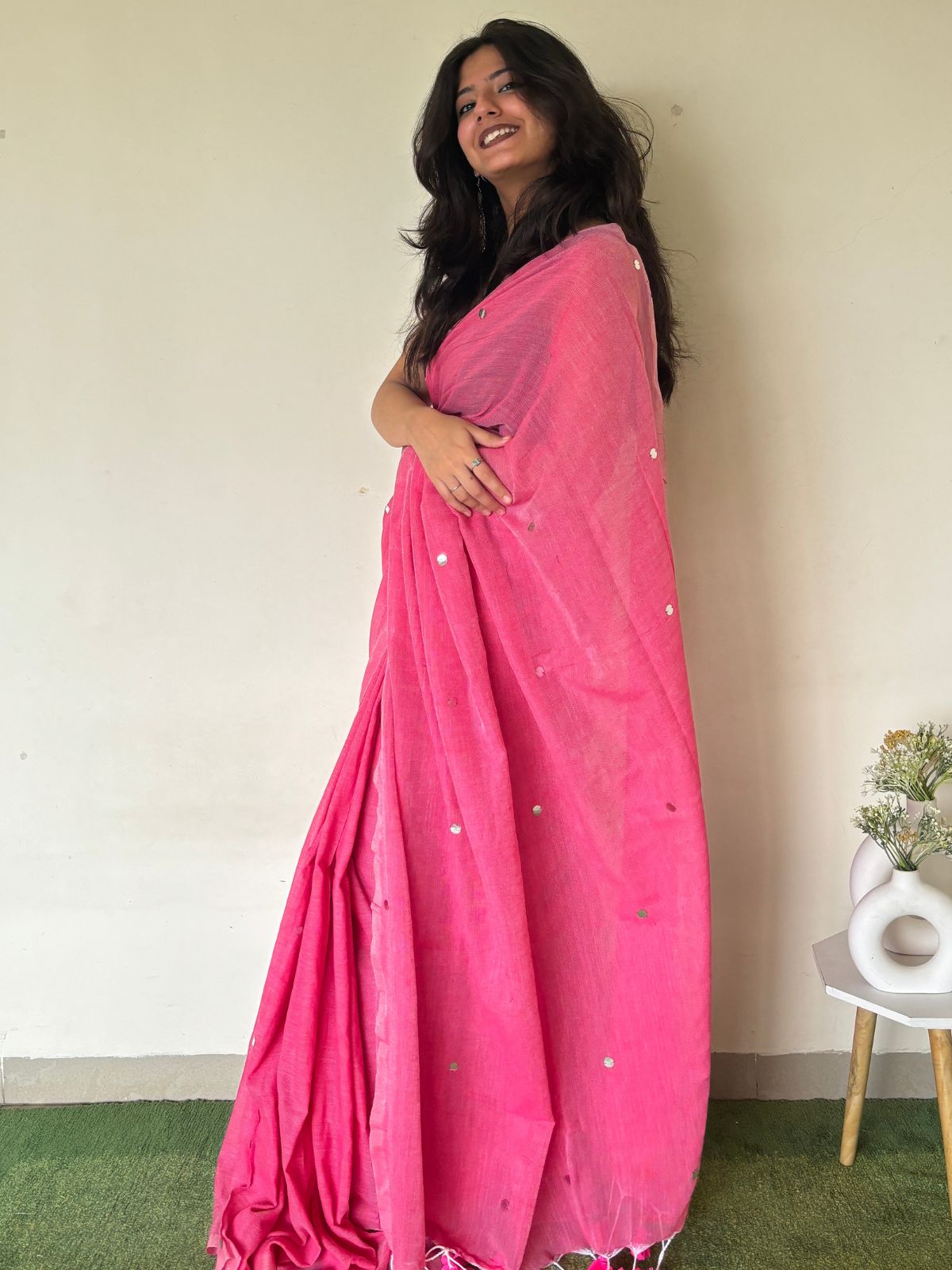 Pink Khadi Cotton Saree