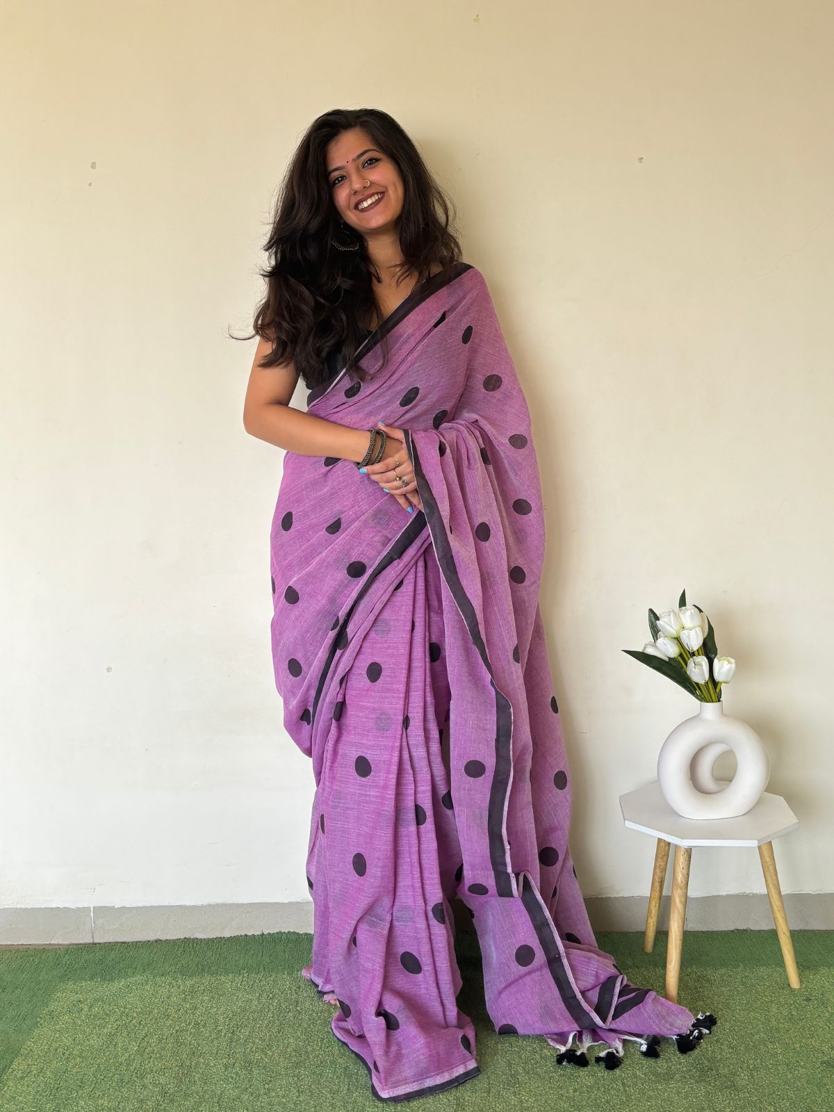 Boond Khadi cotton Saree