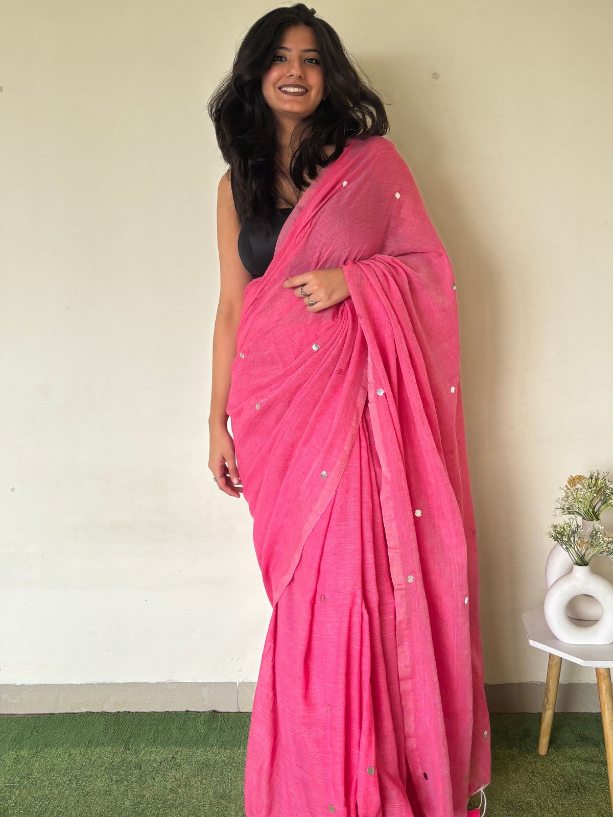 Pink Khadi Cotton Saree