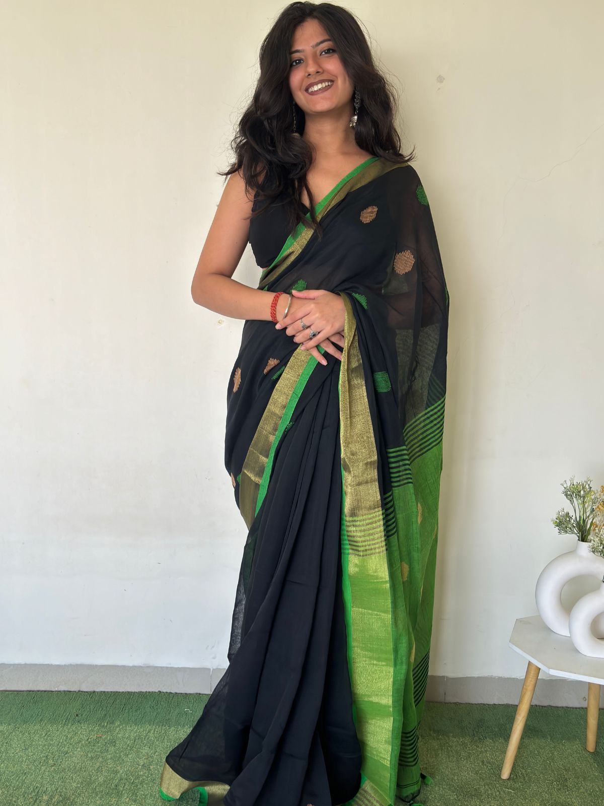 Polka Phool Linen Saree