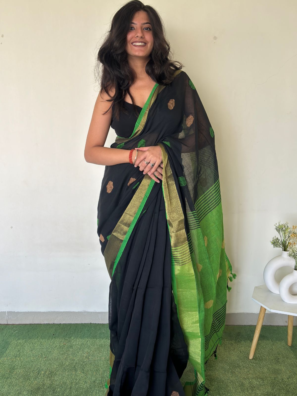 Polka Phool Linen Saree