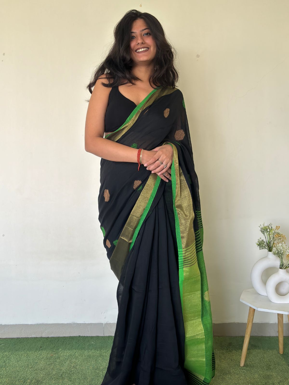 Polka Phool Linen Saree