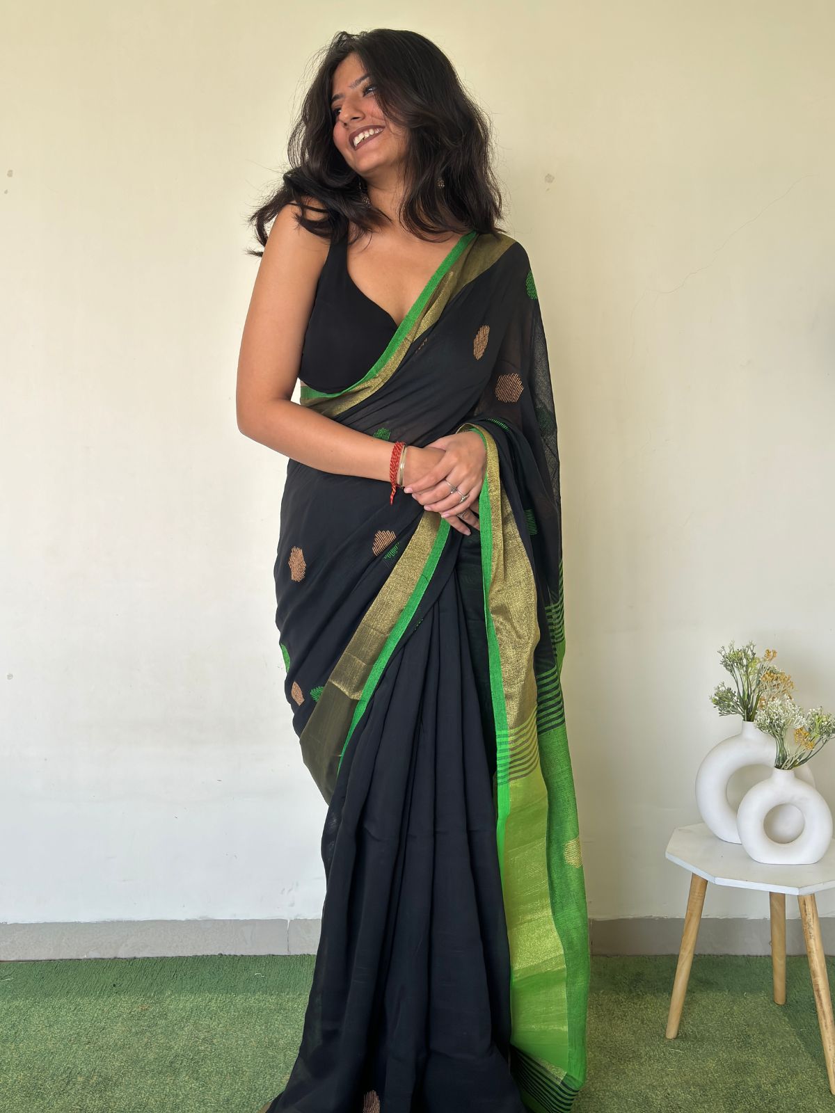 Polka Phool Linen Saree