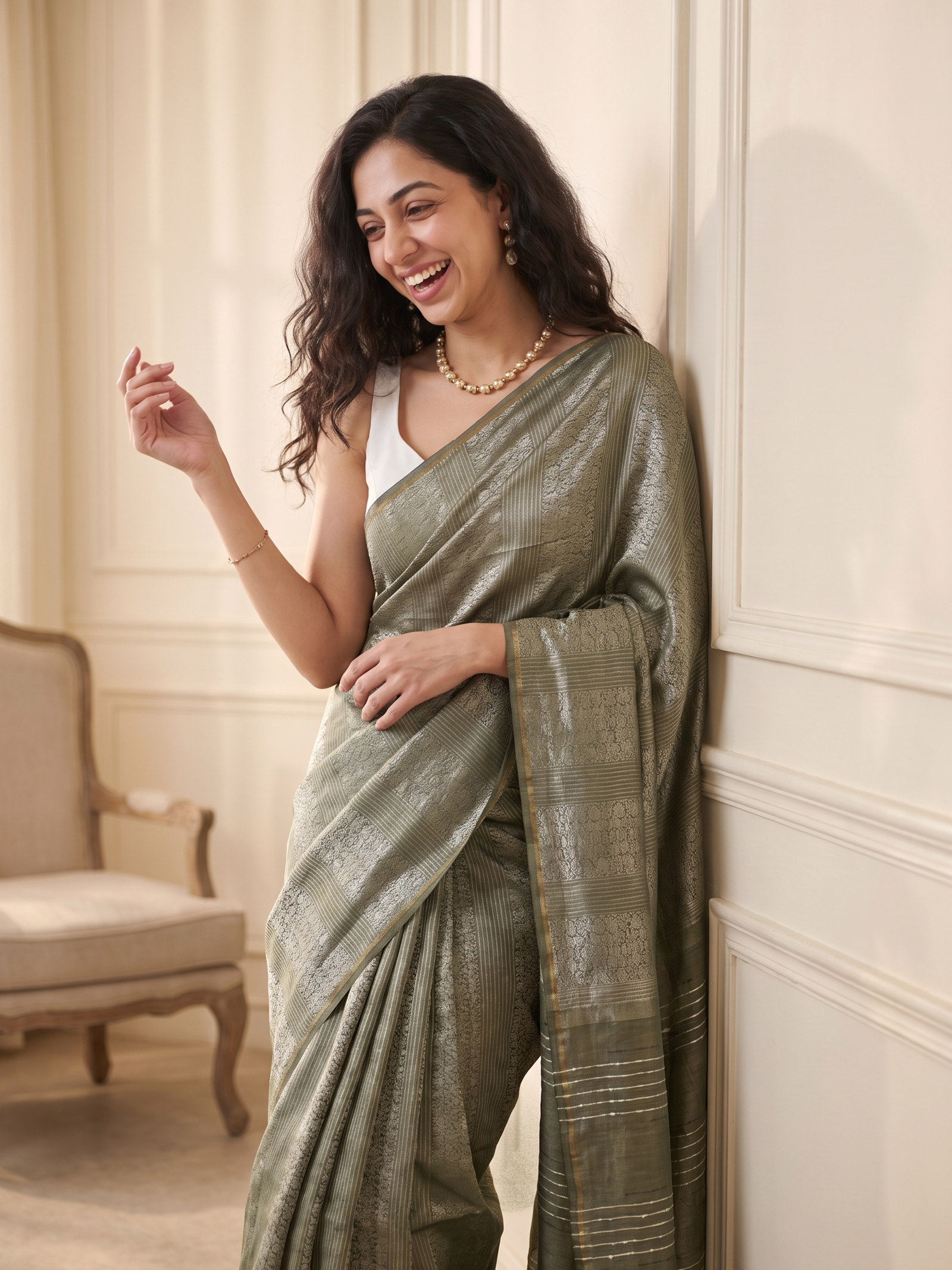 Olive Meher Jari Silk Saree