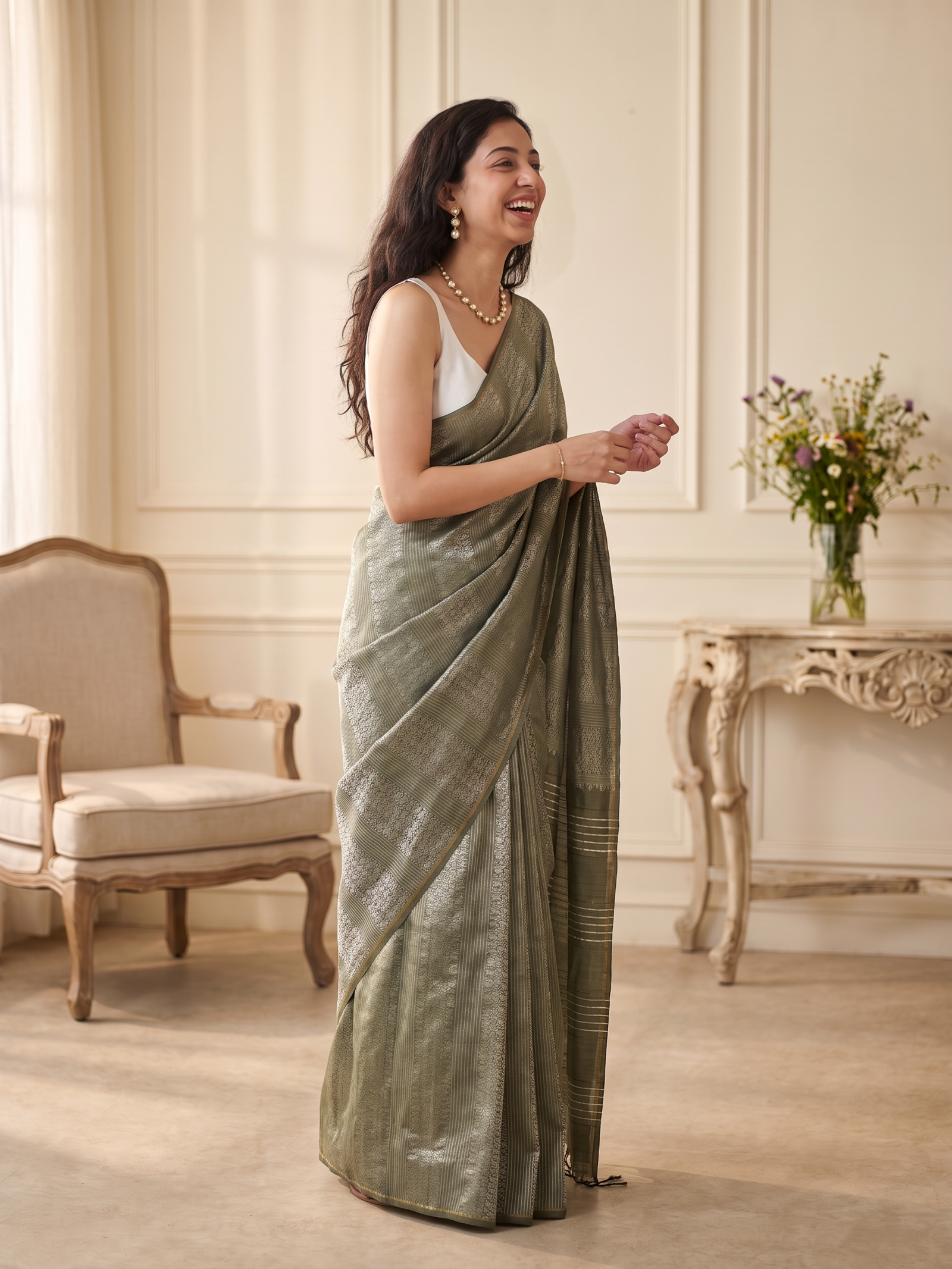 Olive Meher Jari Silk Saree