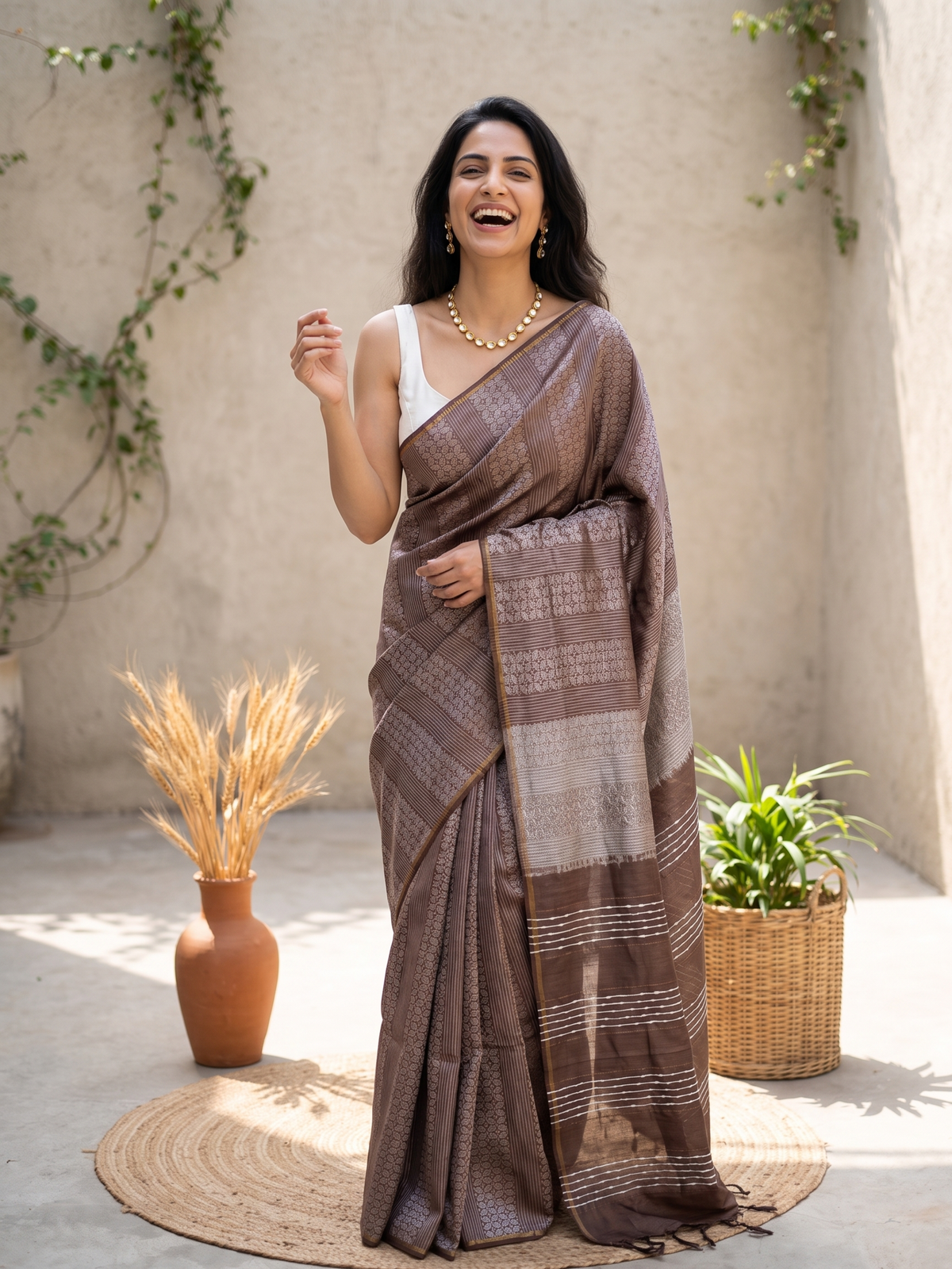 Mitti Gul Jari Silk Saree