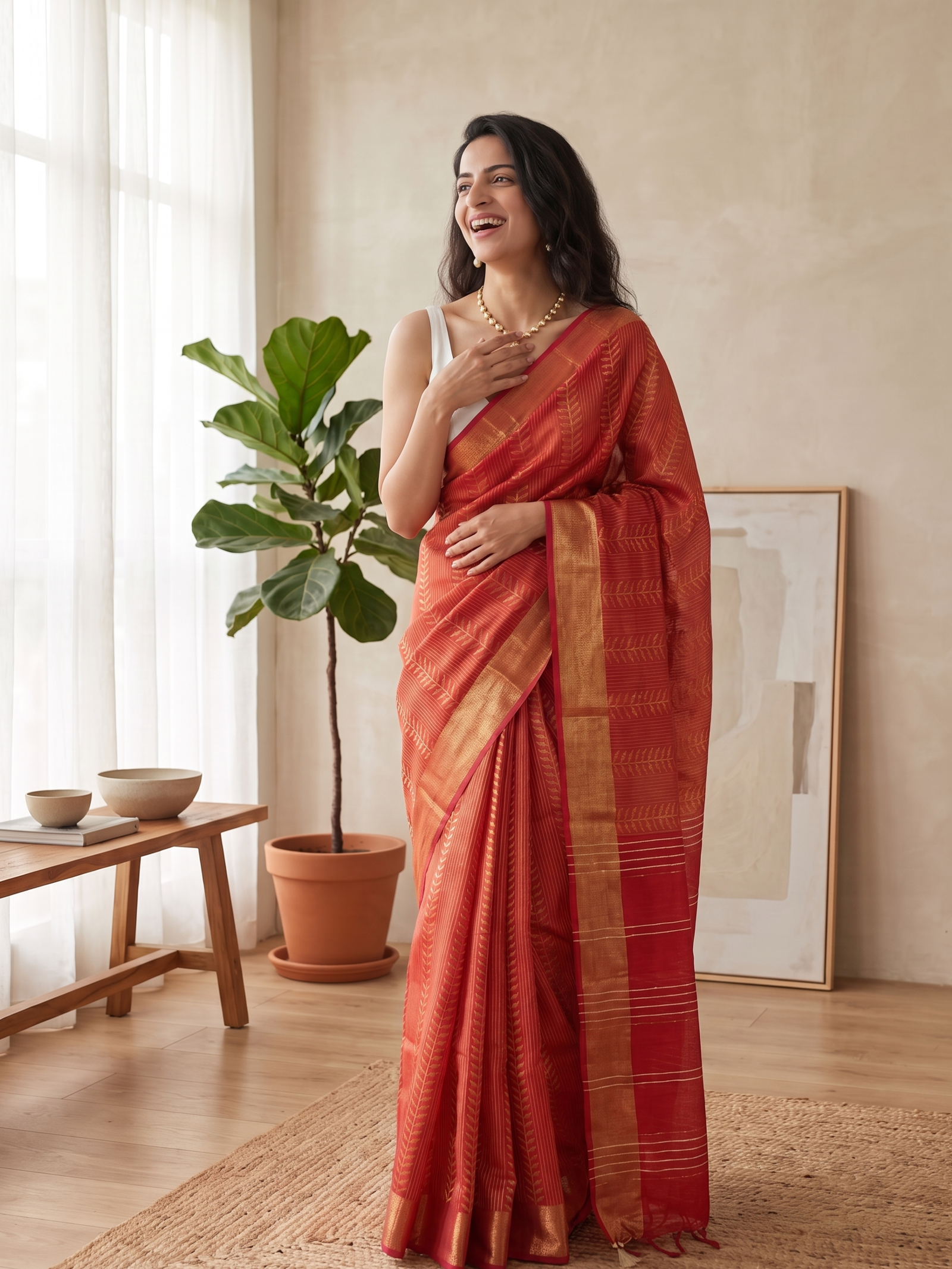Rust Red Jari Silk Saree