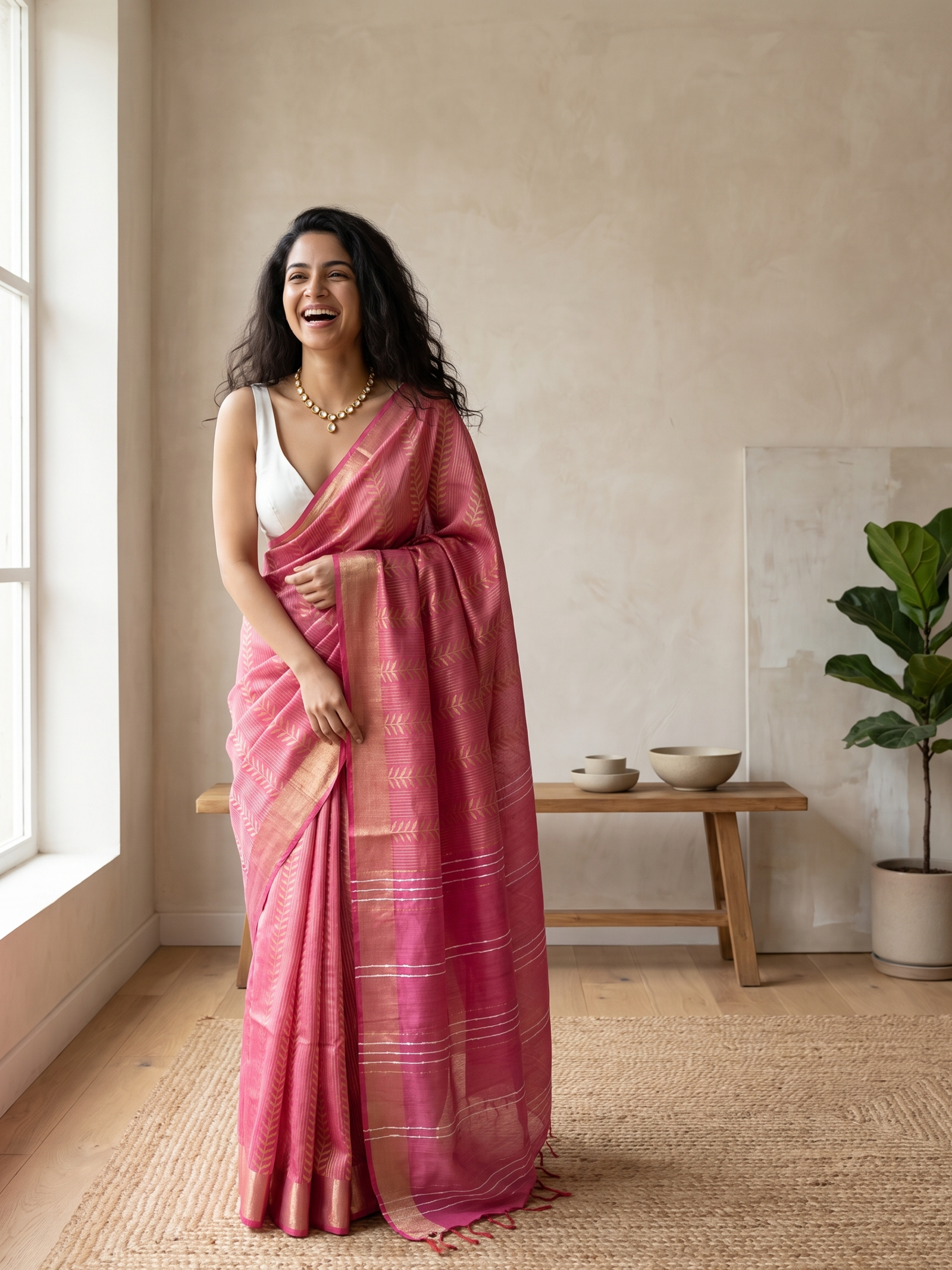 Dusty Pink Jari Silk Saree