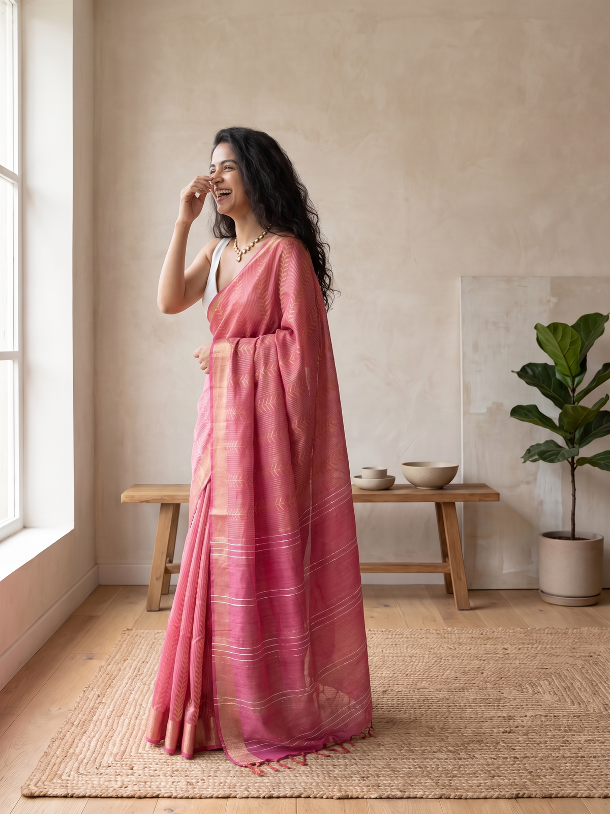 Dusty Pink Jari Silk Saree