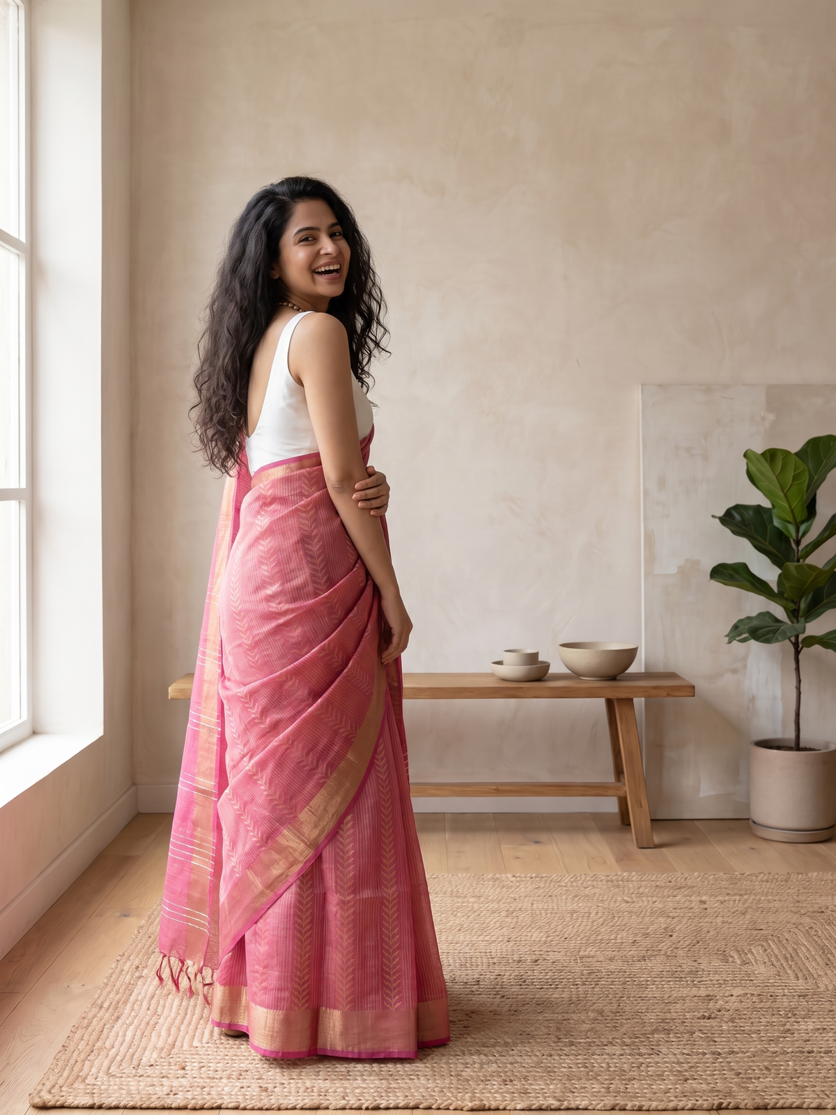 Dusty Pink Jari Silk Saree