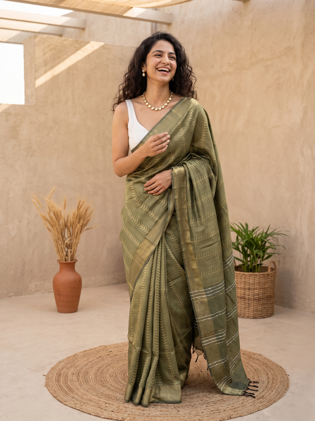 Olive Gold Jari Silk Saree