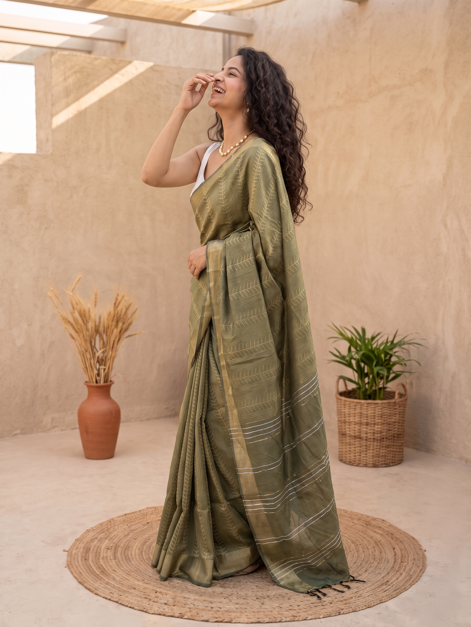 Olive Gold Jari Silk Saree