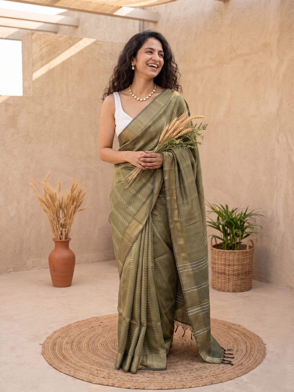 Olive Gold Jari Silk Saree