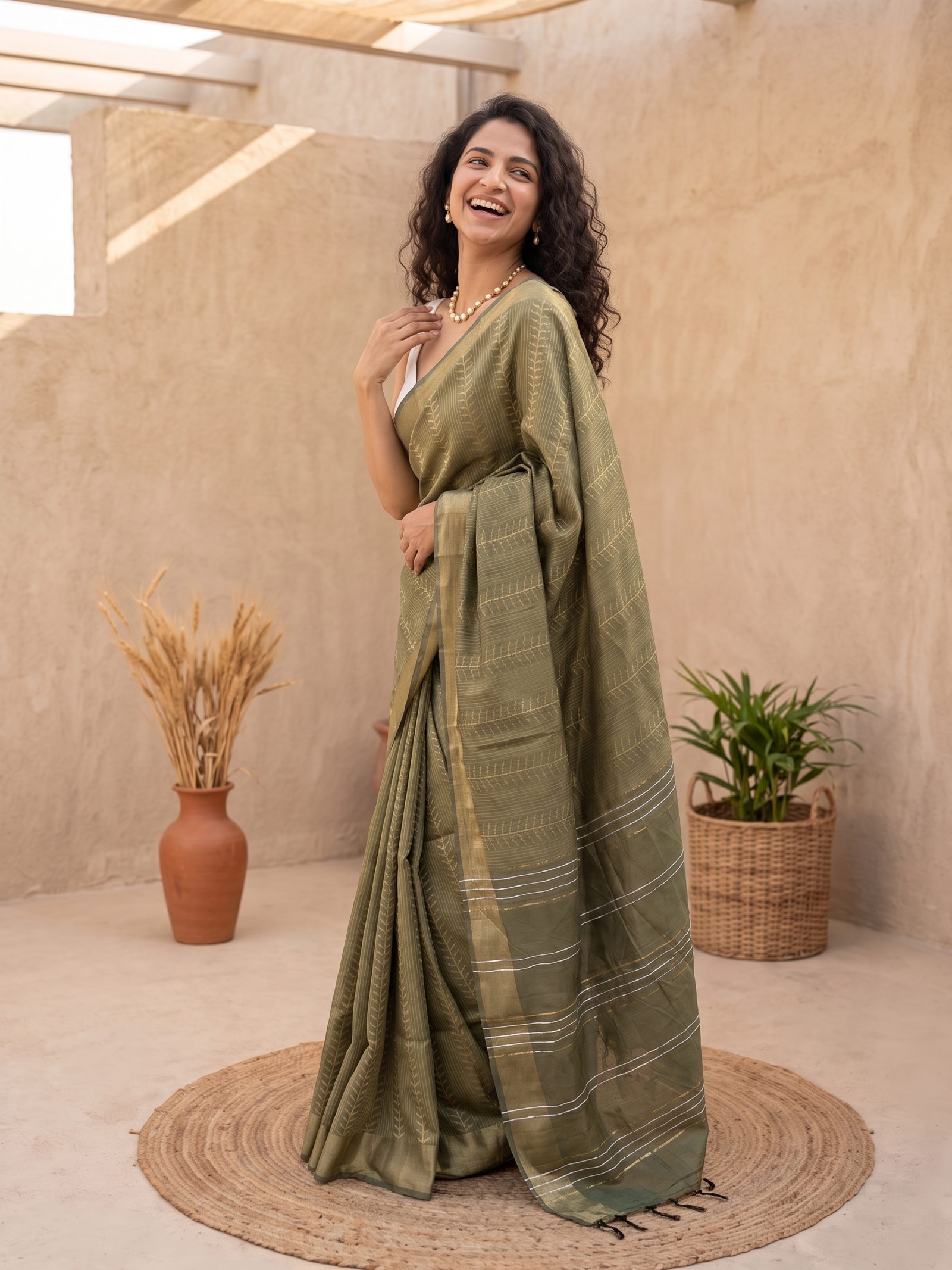 Olive Gold Jari Silk Saree