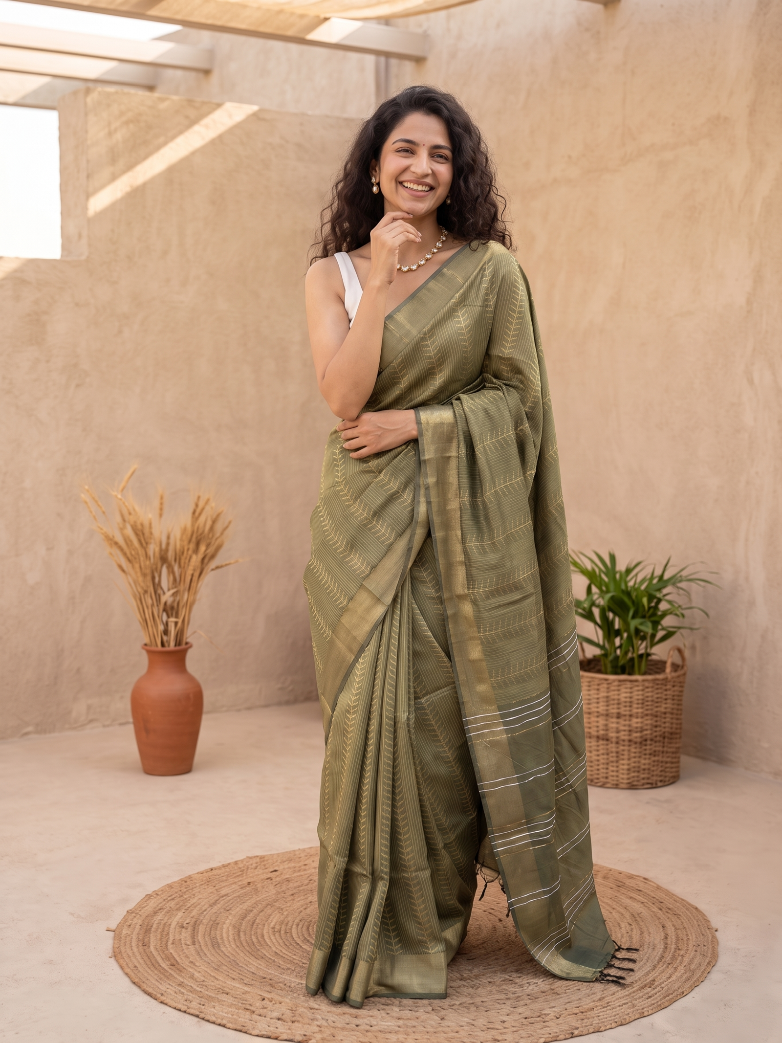 Olive Gold Jari Silk Saree