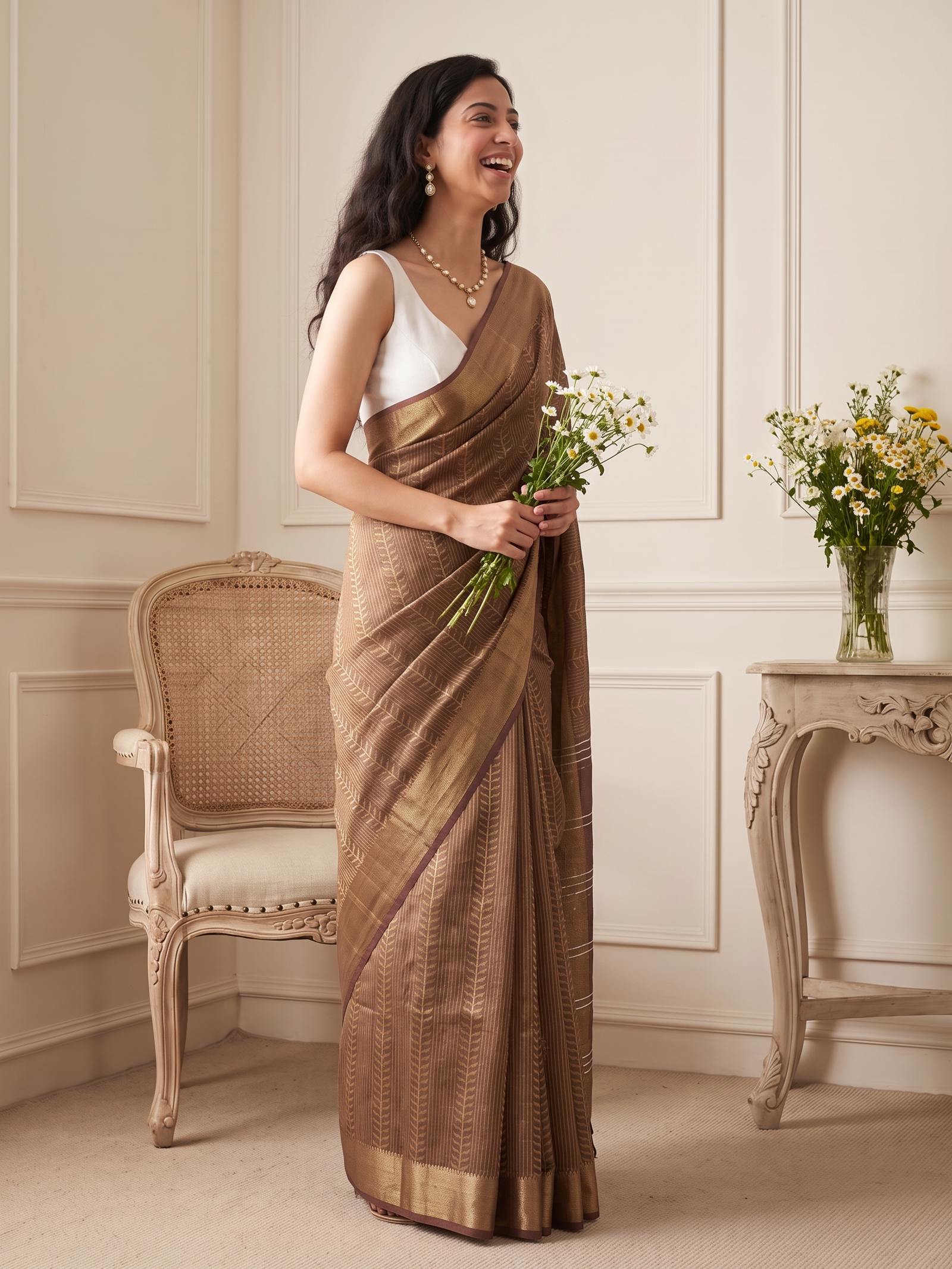 Earth Brown Jari Silk Saree