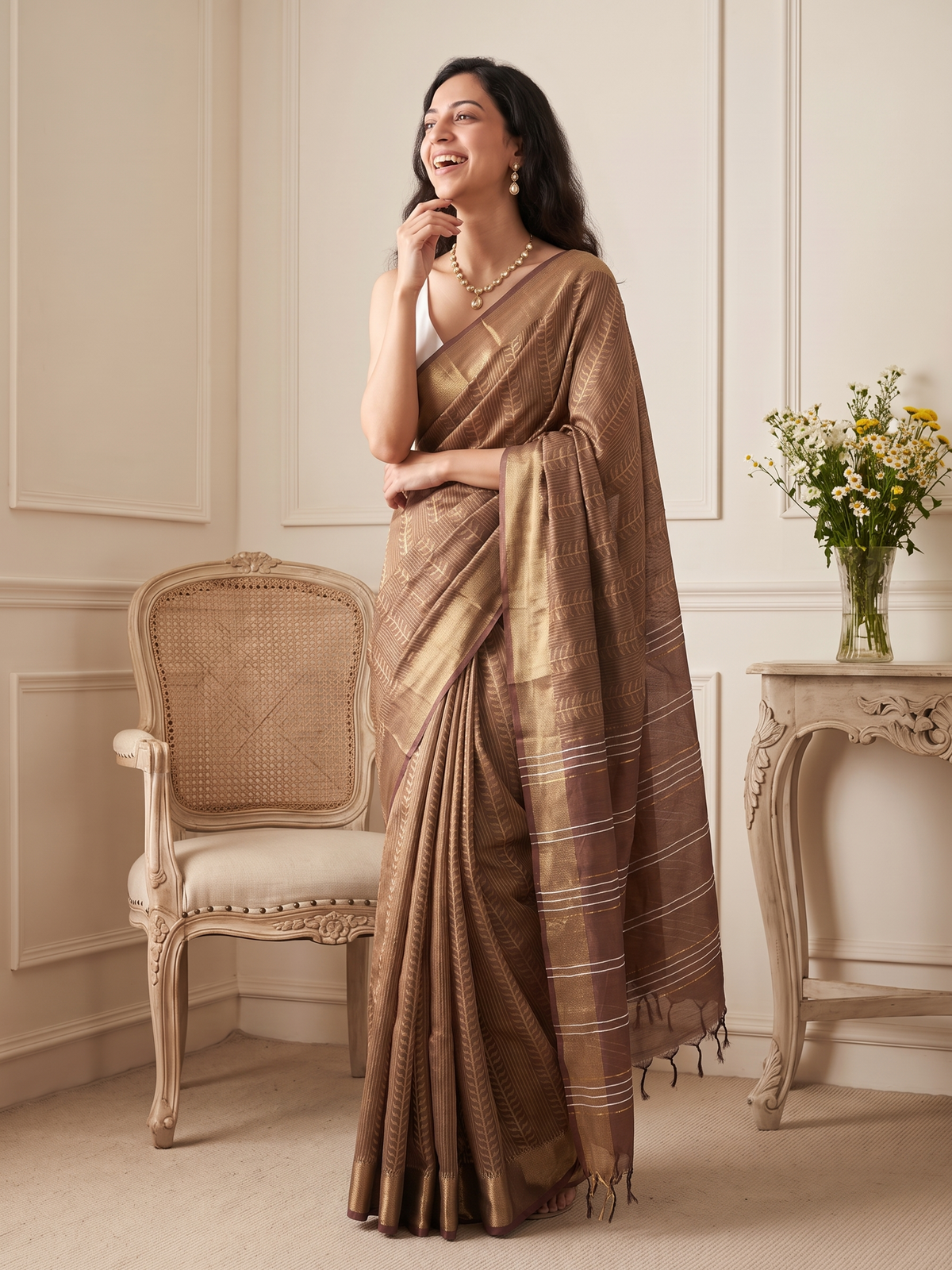 Earth Brown Jari Silk Saree