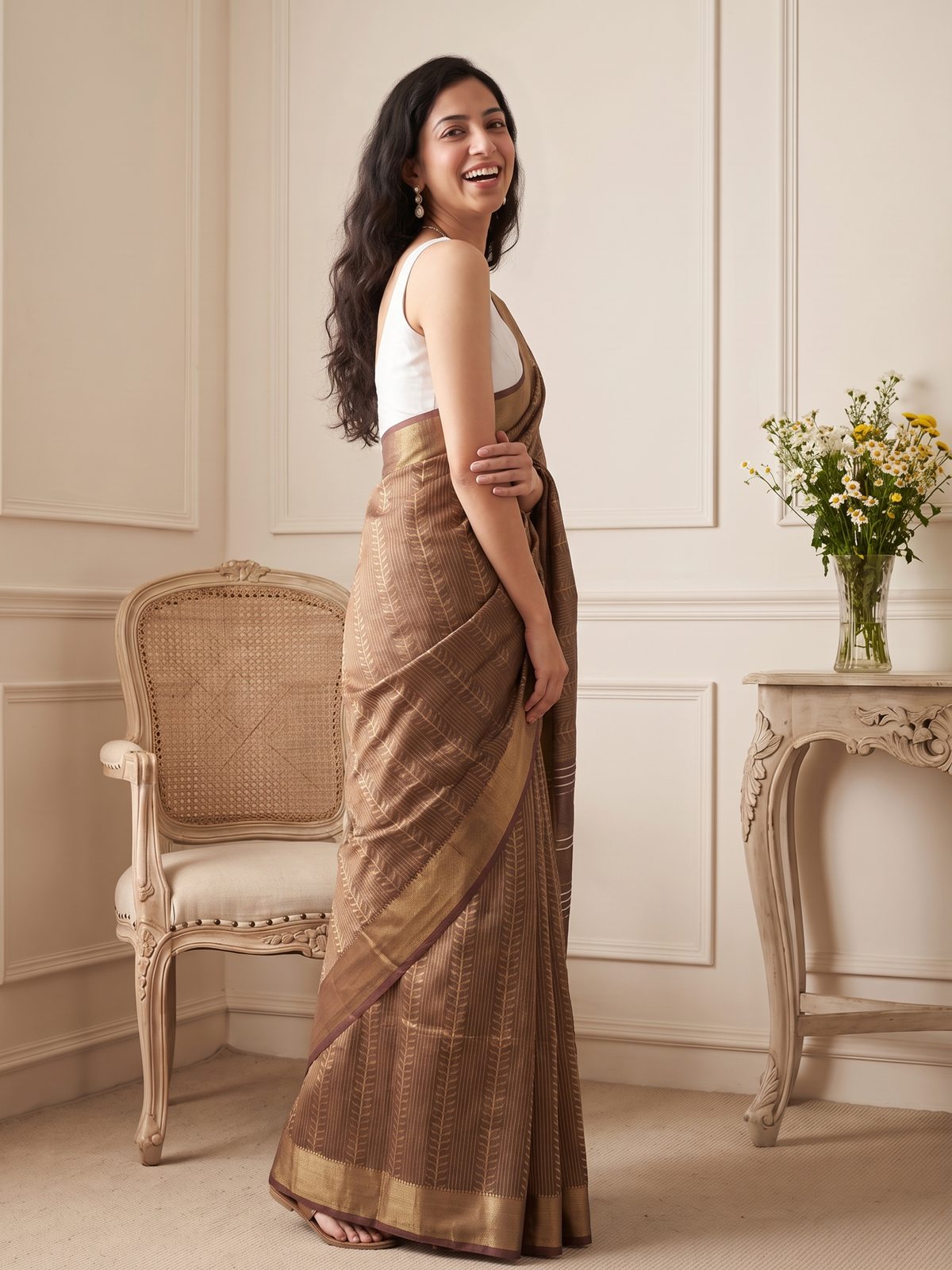 Earth Brown Jari Silk Saree