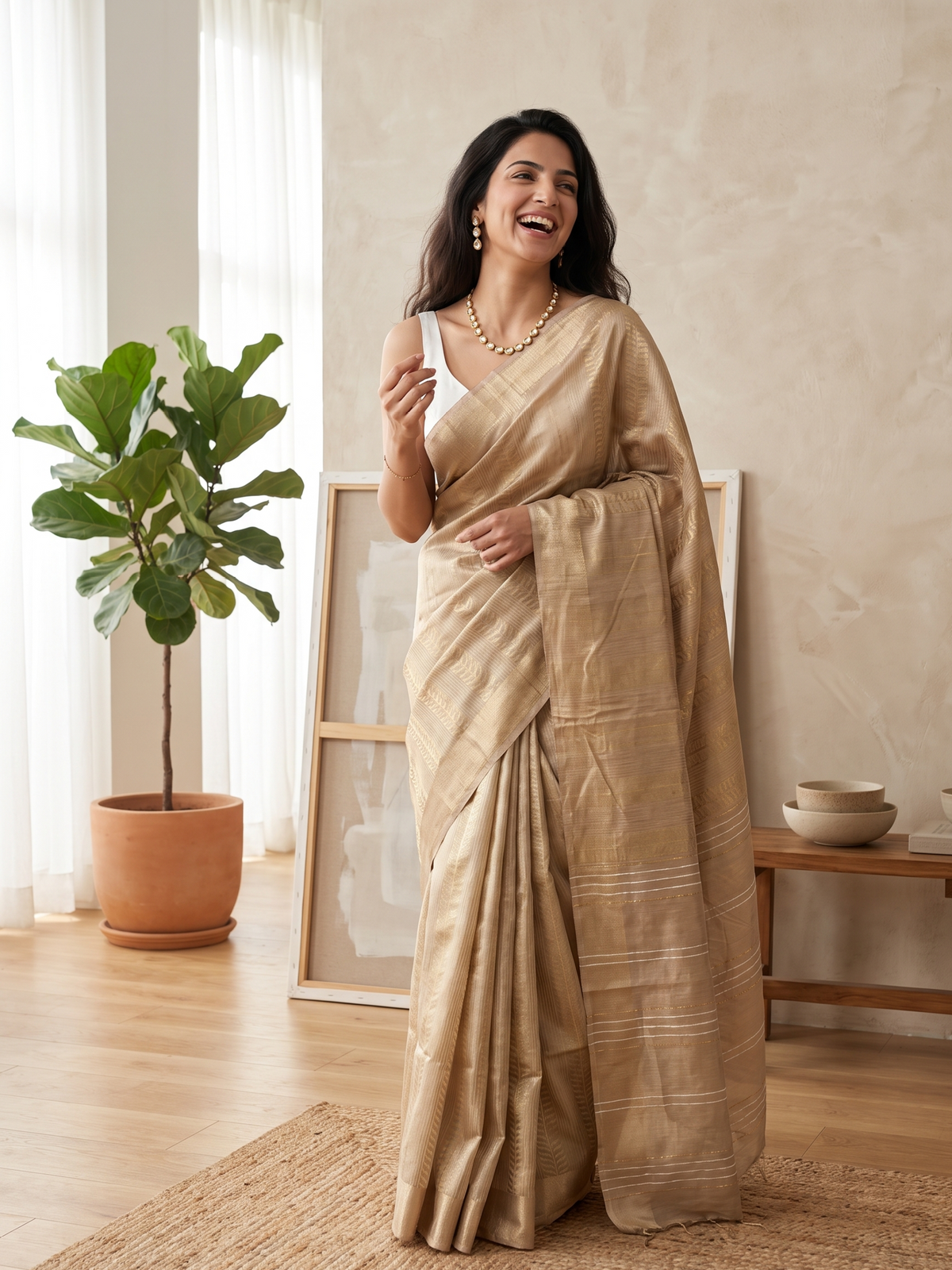 Pearl Gold Jari Silk Saree