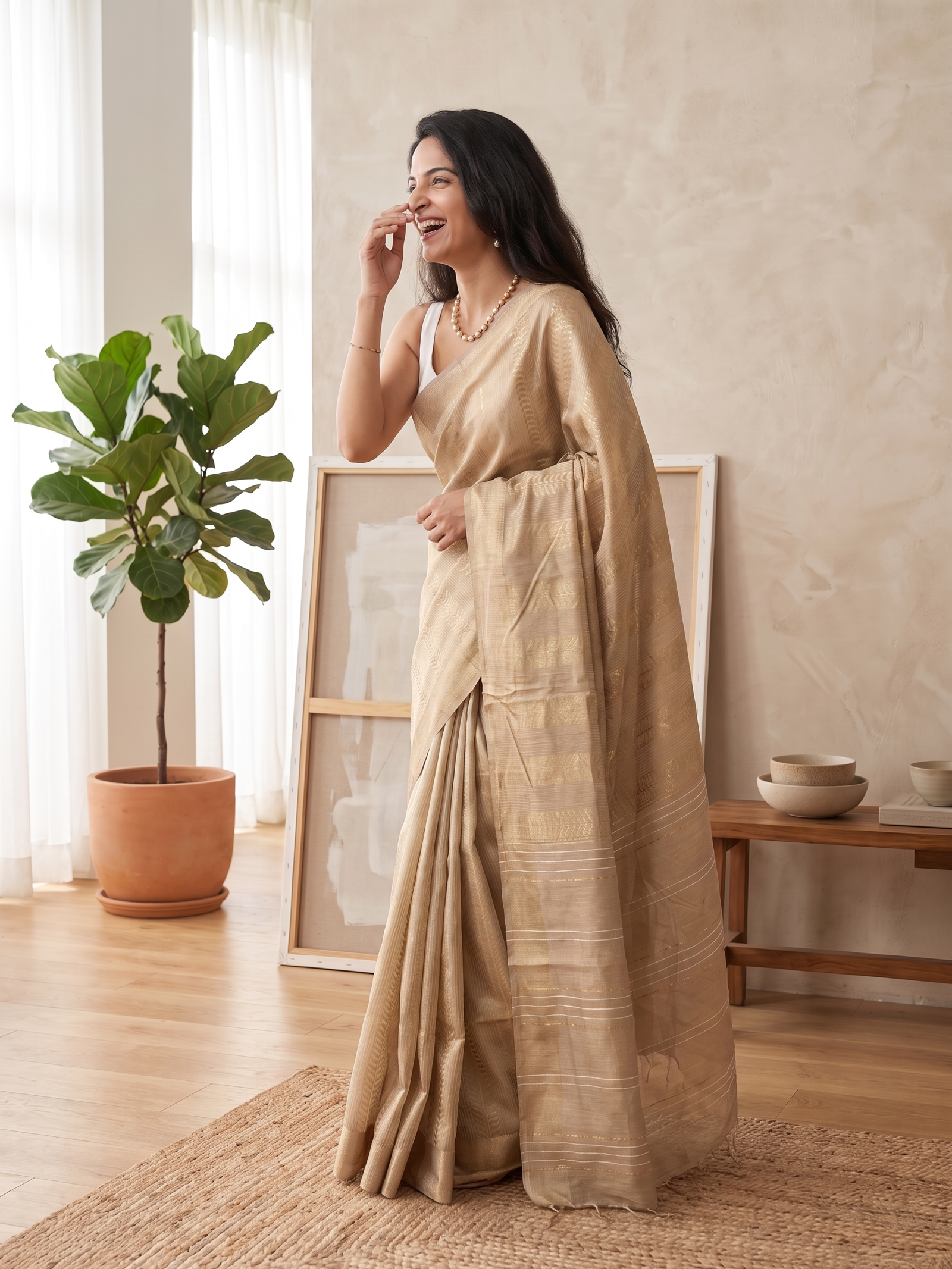 Pearl Gold Jari Silk Saree