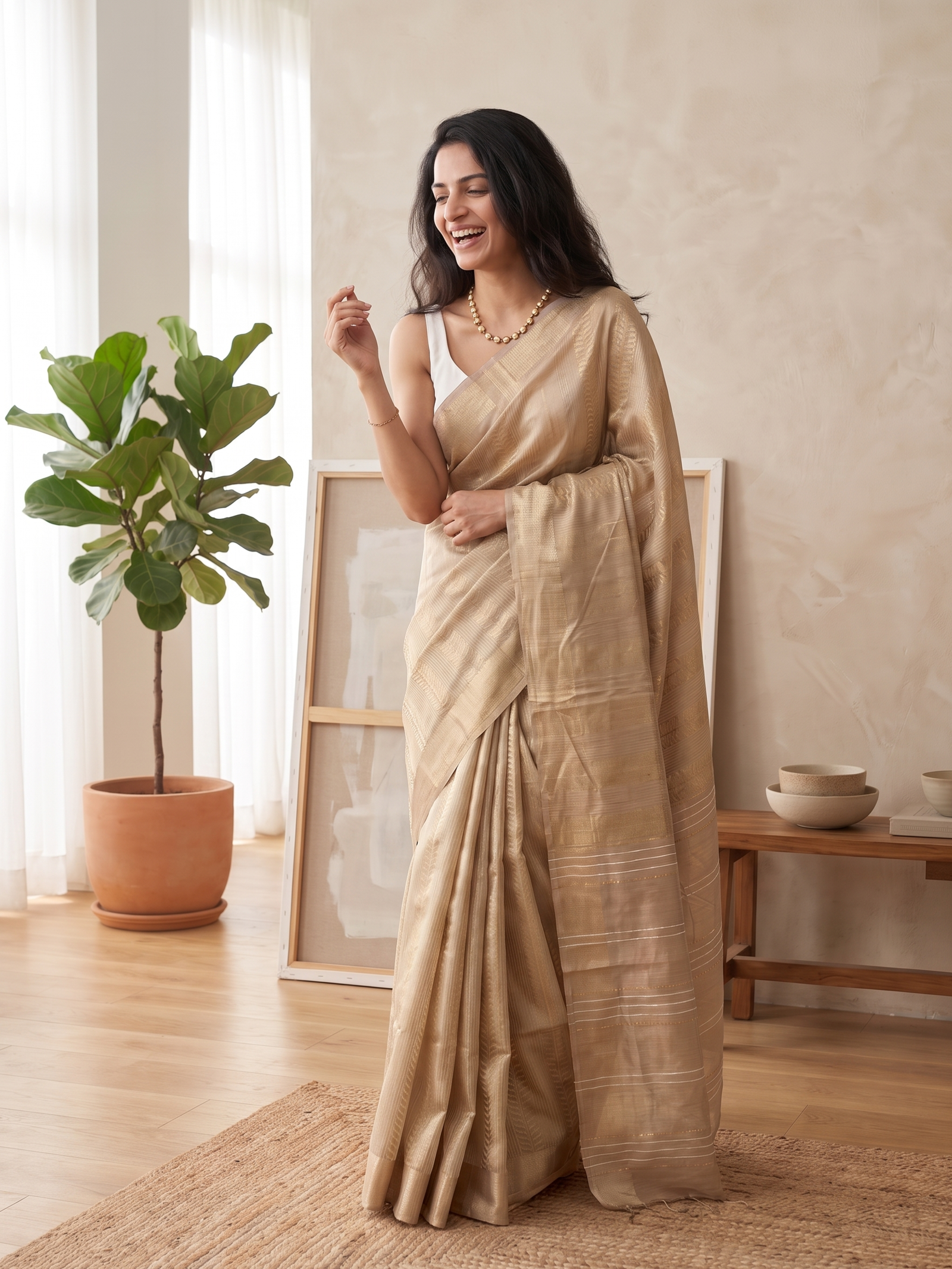 Pearl Gold Jari Silk Saree