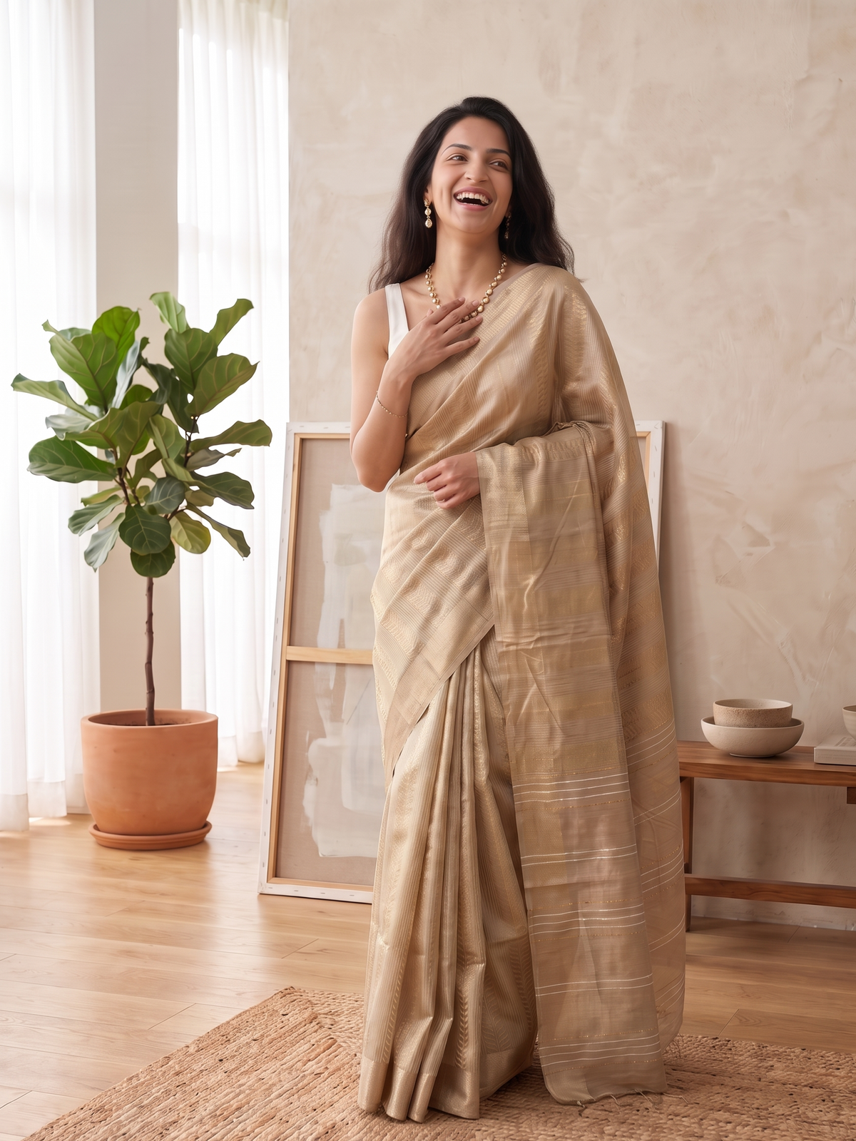 Pearl Gold Jari Silk Saree
