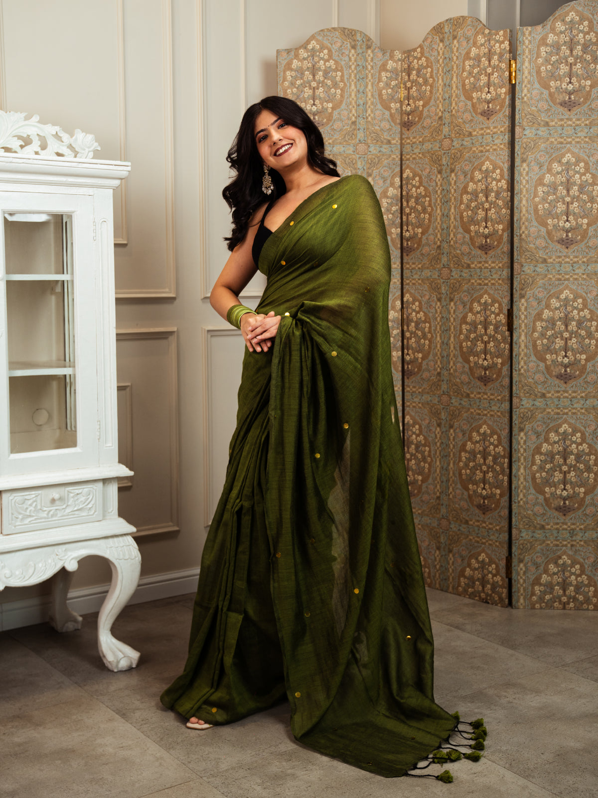 Olive Cotton Saree