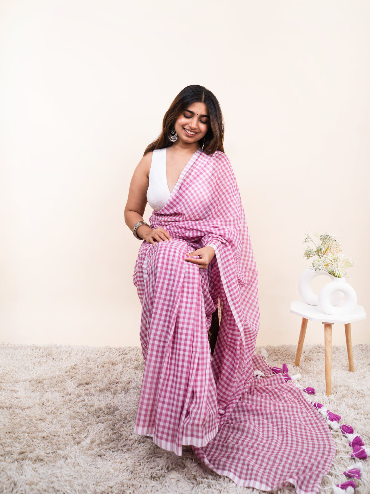 Rani Checks Mulmul Saree