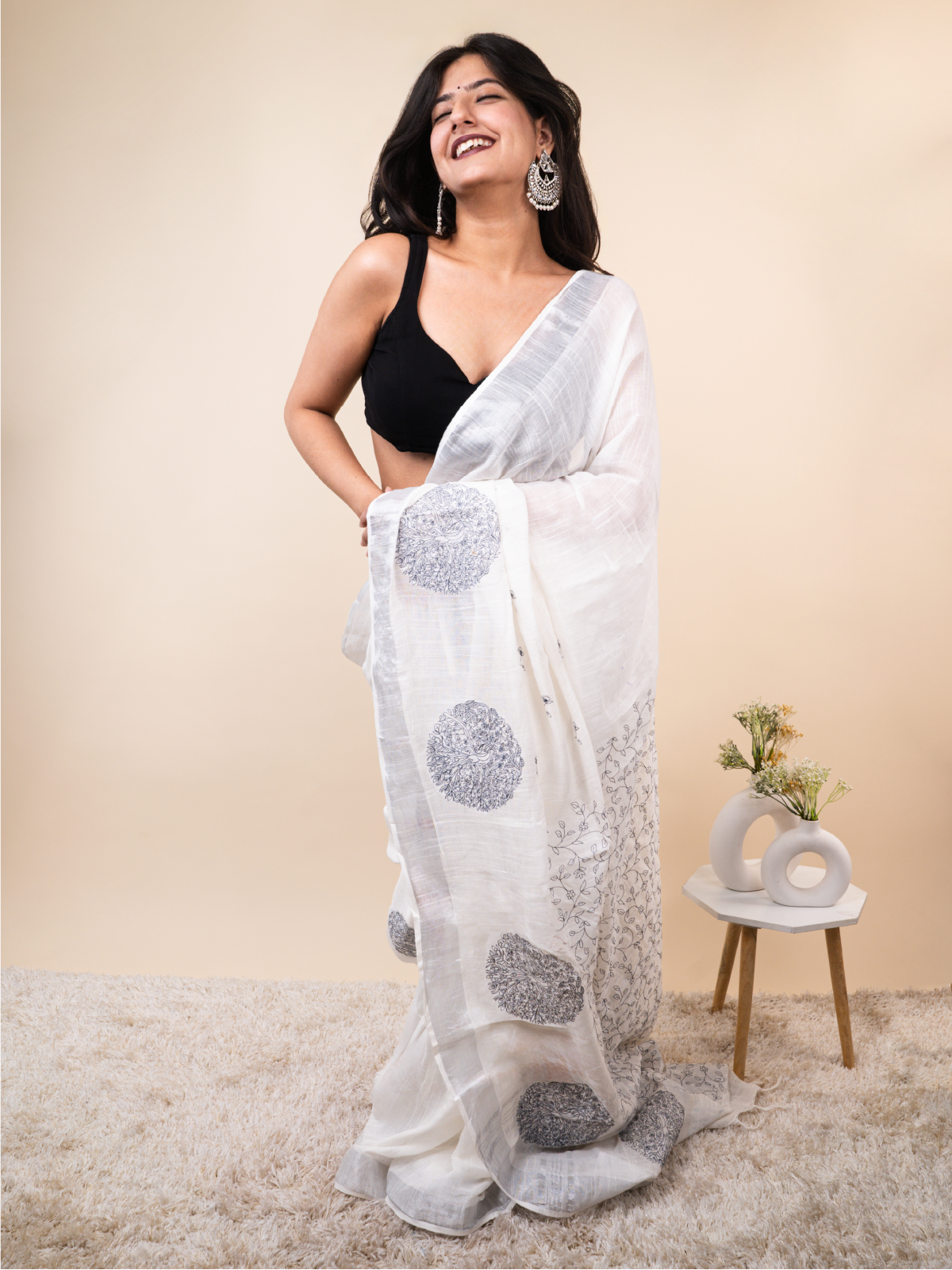 Chandani Linen Grey Zari Saree